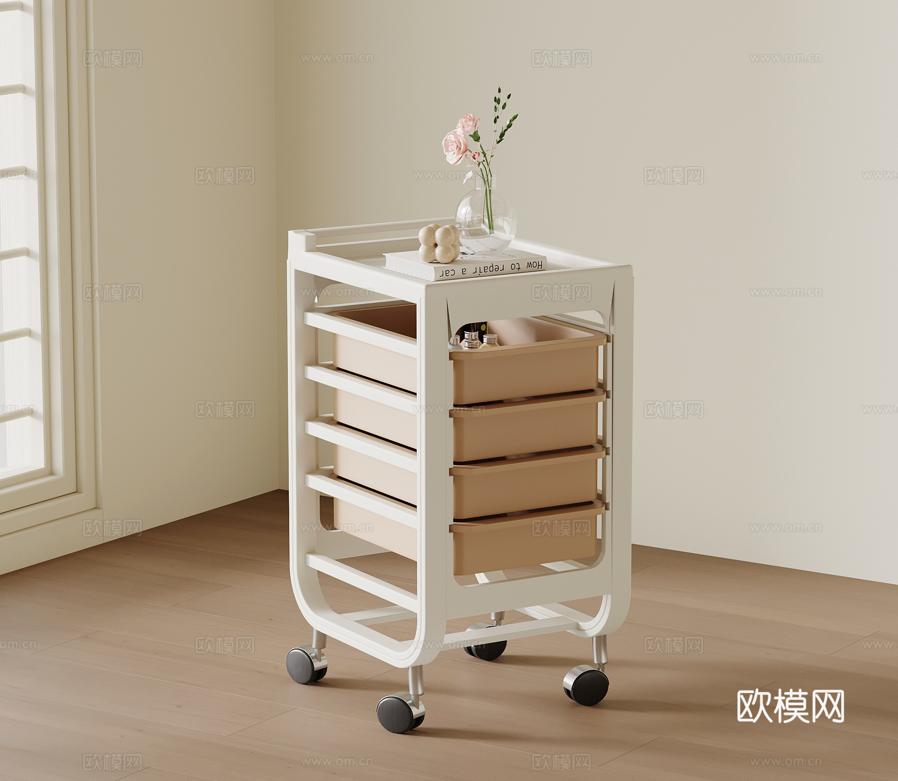 现代奶油风小推车 置物架su模型