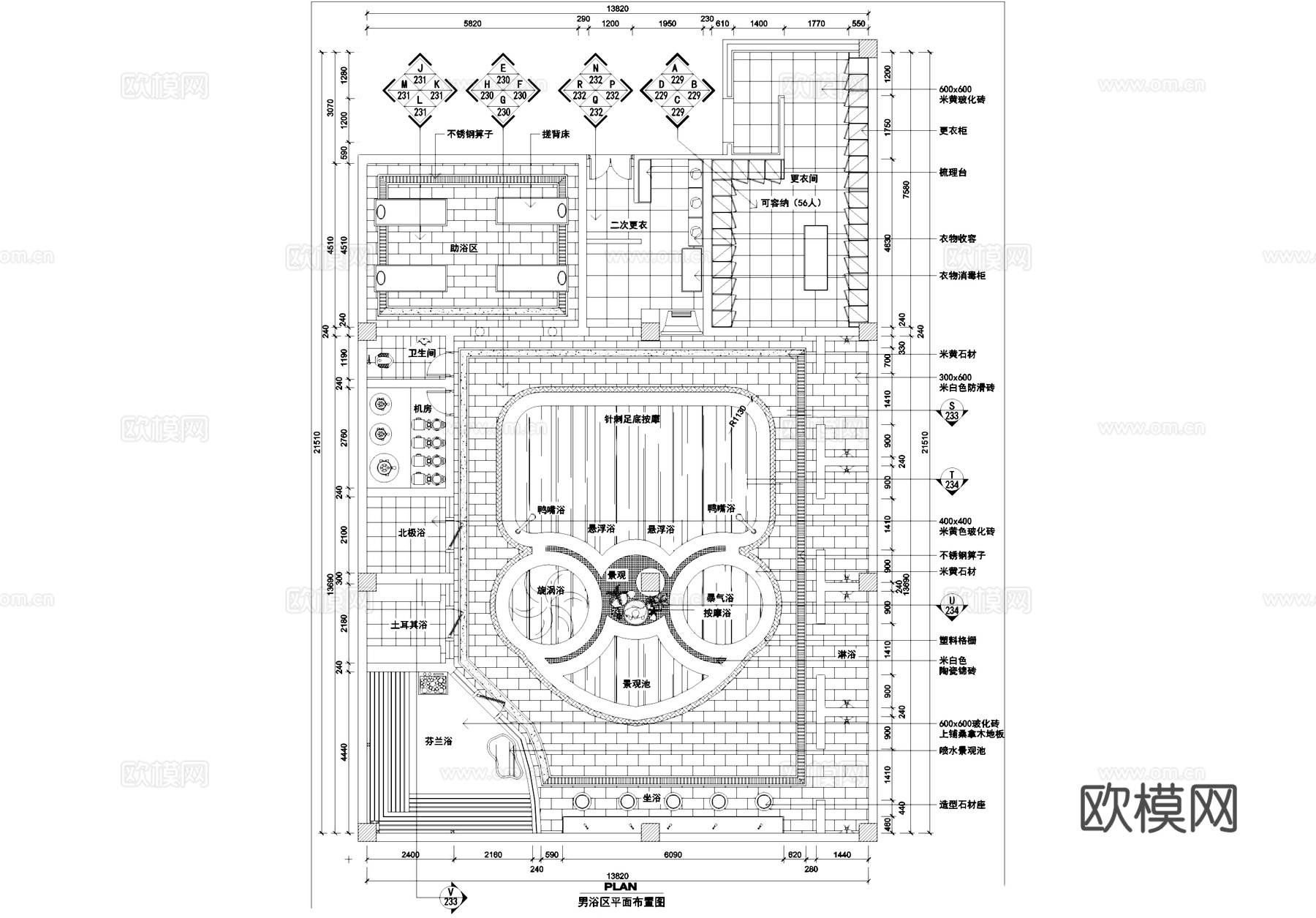 水疗洗浴中心室内装饰CAD施工图cad施工图