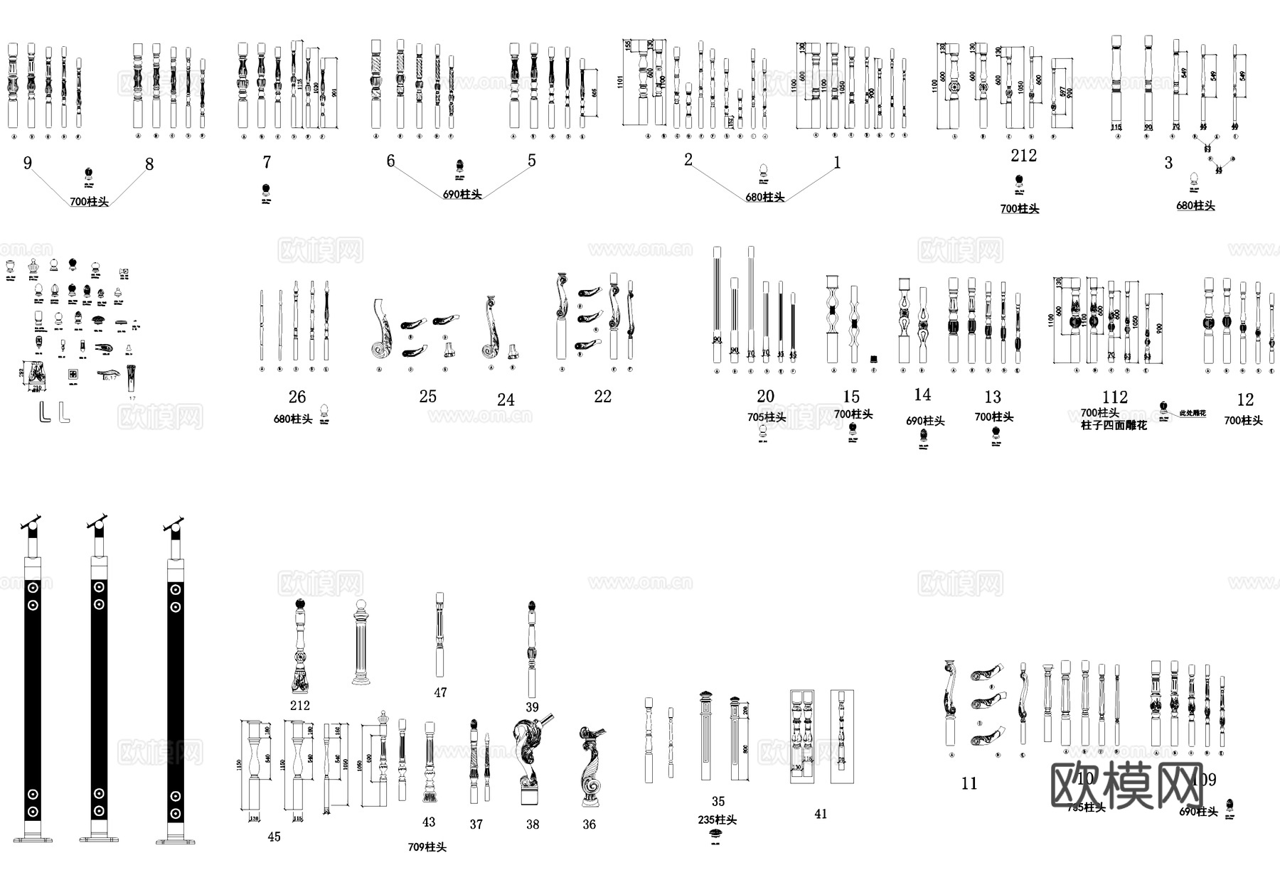 栏杆柱子柱头图块图库cad施工图