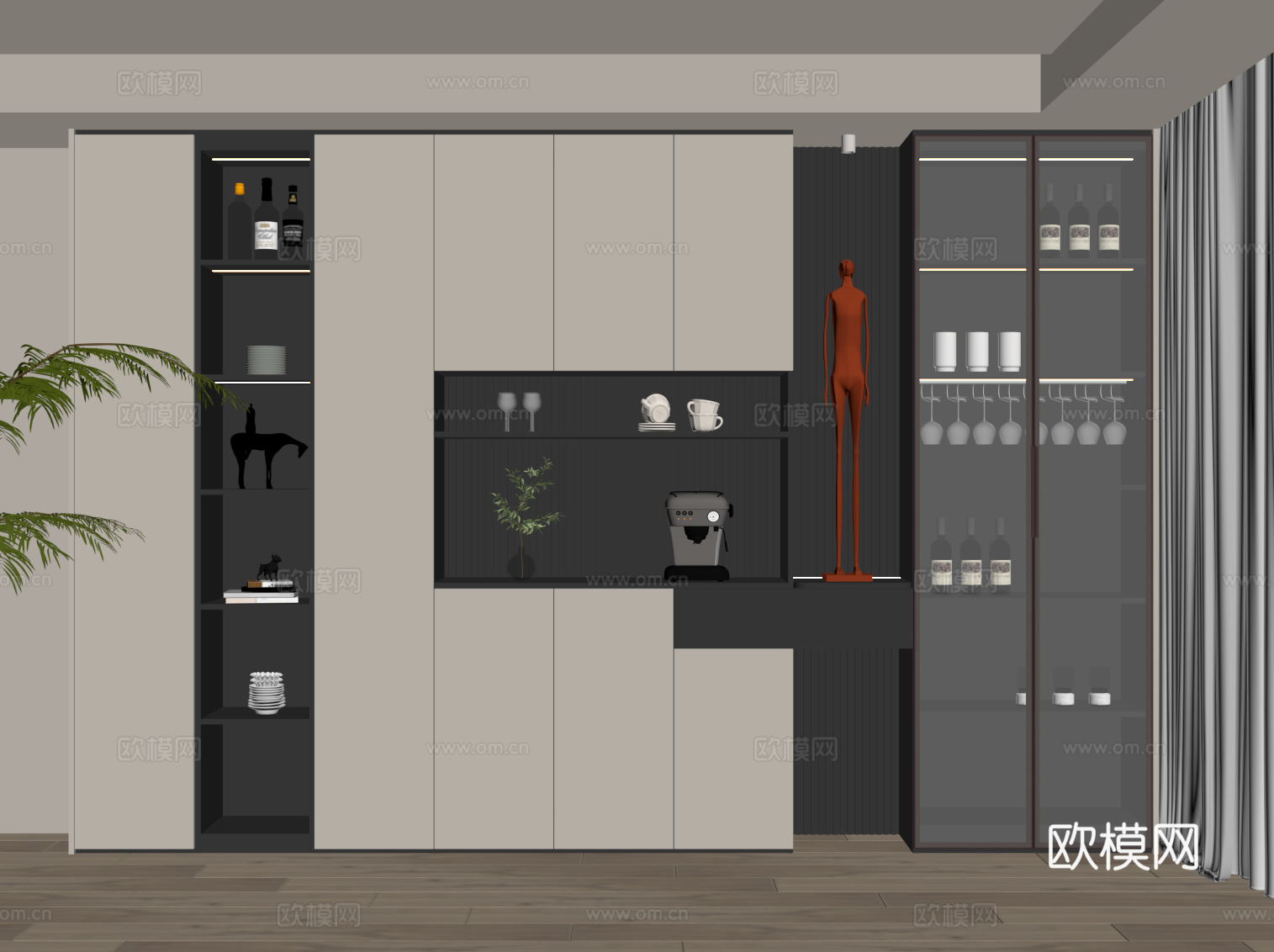 现代简约酒柜 餐边柜su模型