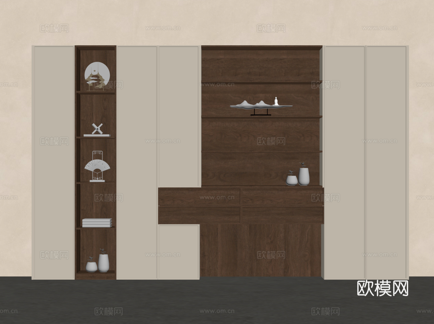 新中式书柜su模型