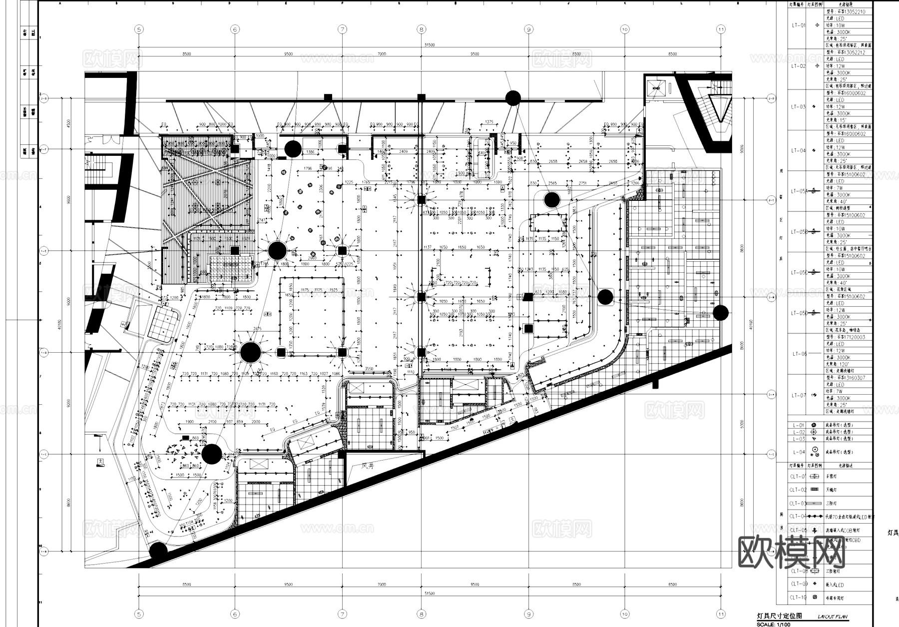 美食广场小吃城室内工装平面系统图CAD施工图cad施工图