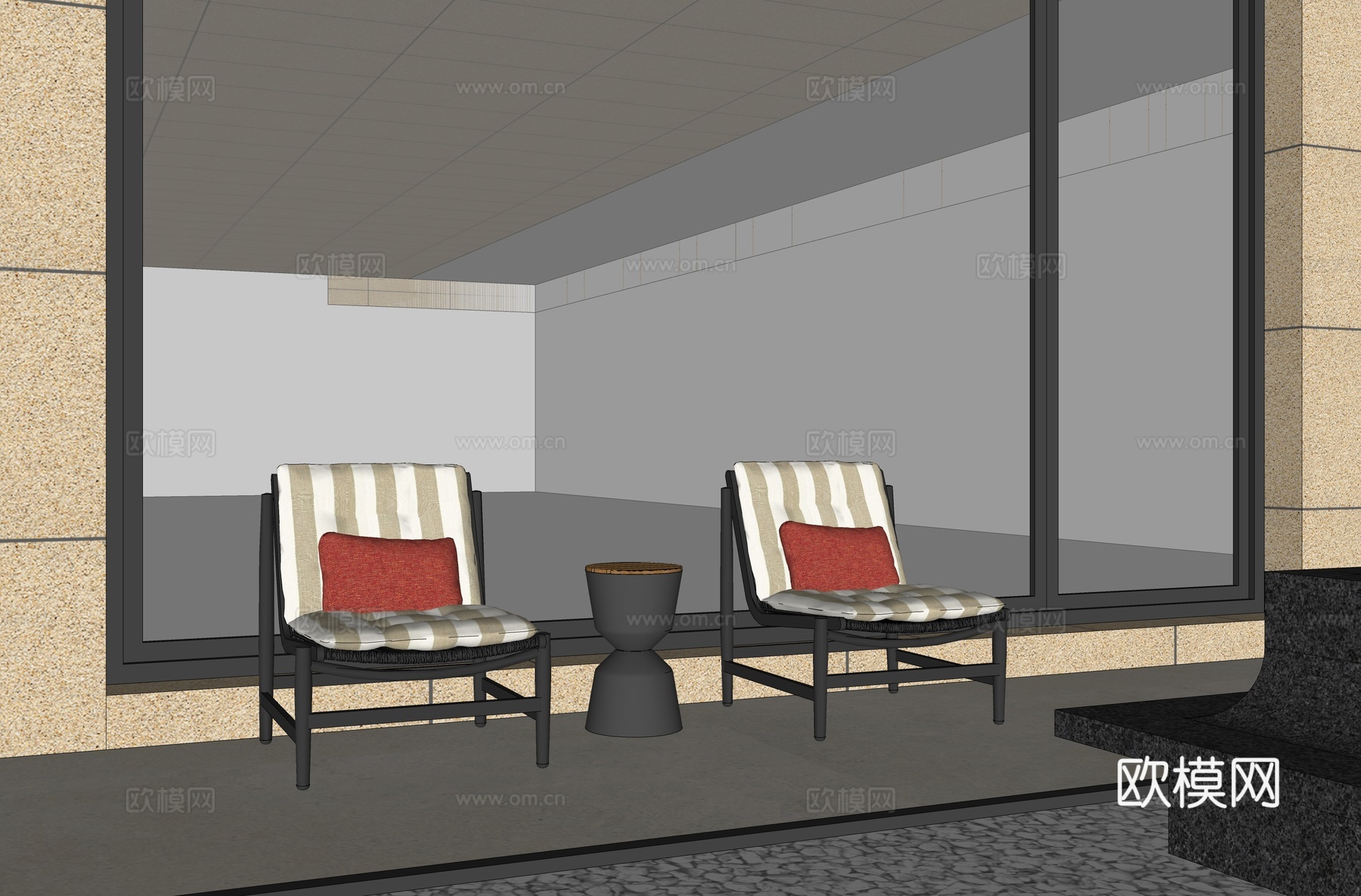 现代户外 庭院花园休闲椅 单人椅su模型