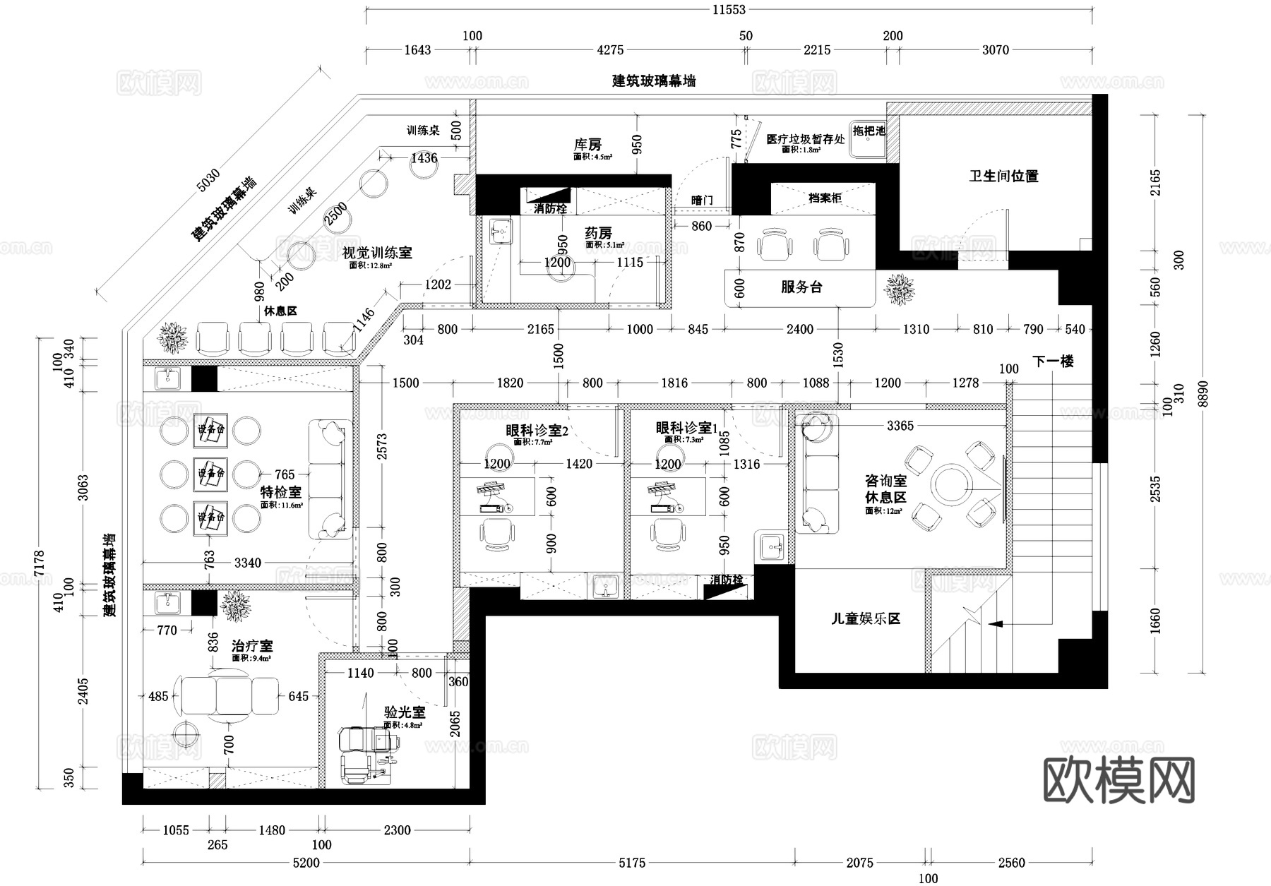 眼视光中心眼科诊所室内工装平面图CAD施工图cad施工图