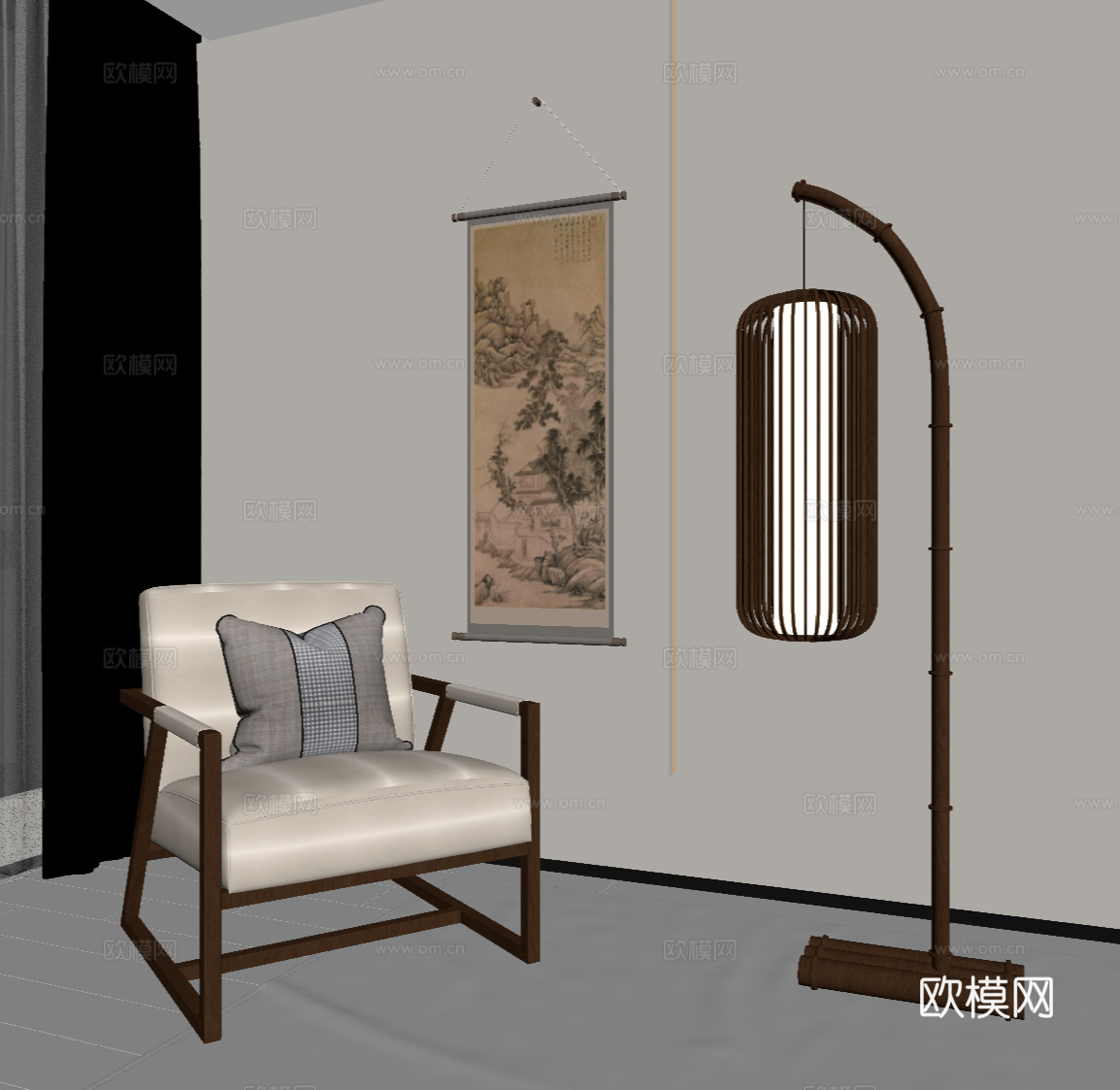 新中式休闲椅 扶手椅su模型