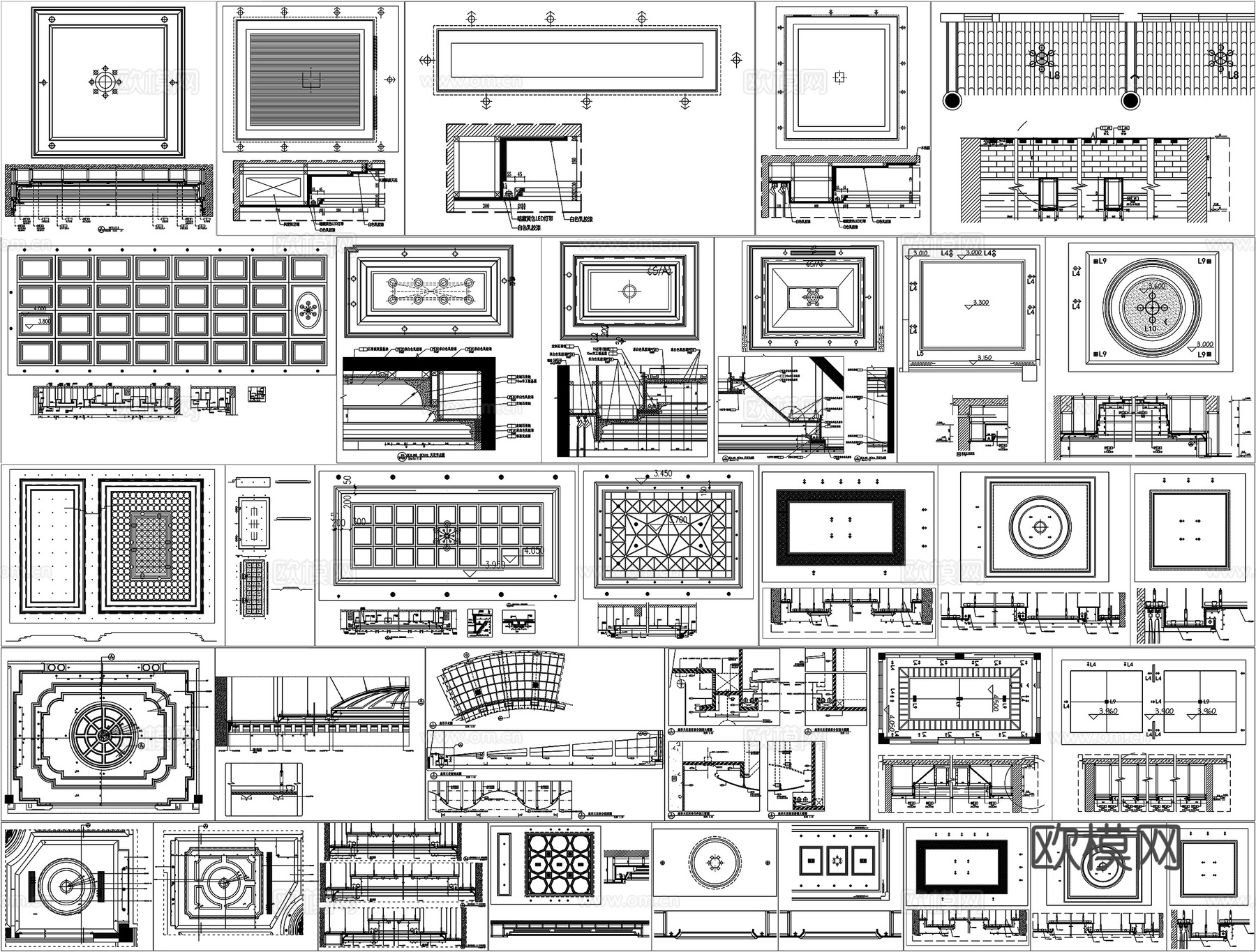 天花吊顶平面剖面节点详图CAD素材图库cad施工图