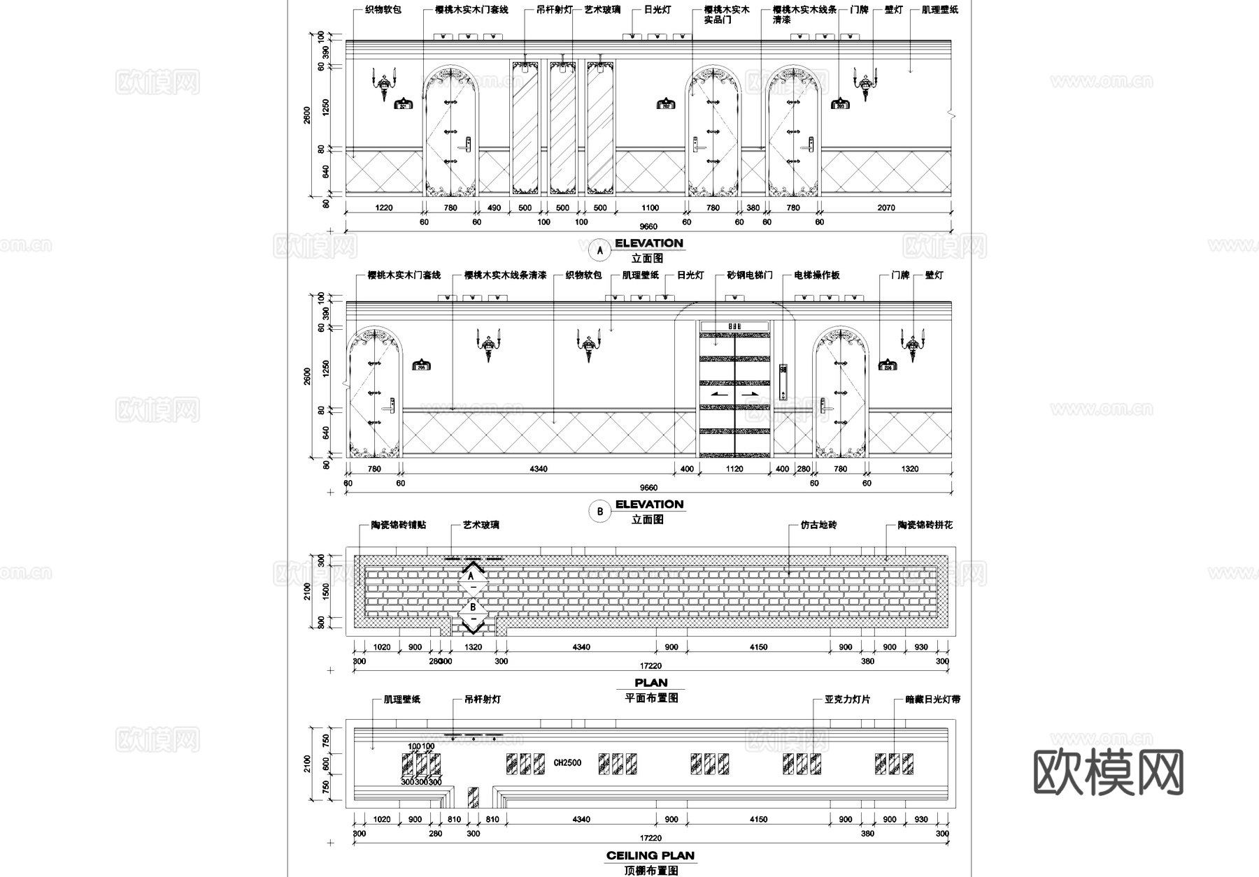 洗浴水疗会所走廊室内装饰CAD施工图集cad施工图
