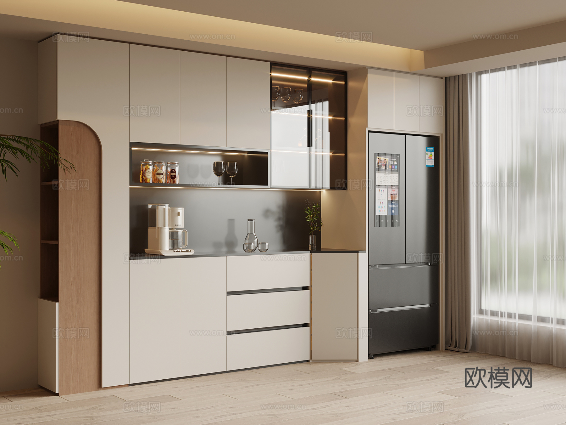 现代简约酒柜 餐边柜su模型