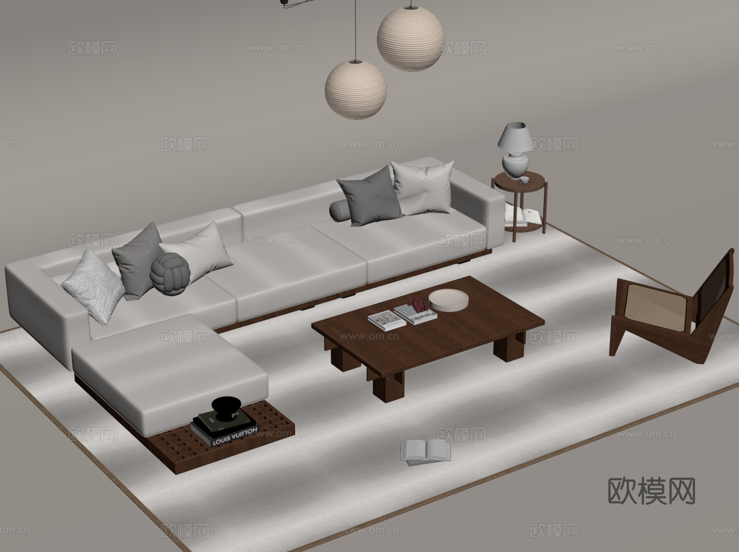 中古风沙发茶几组合su模型