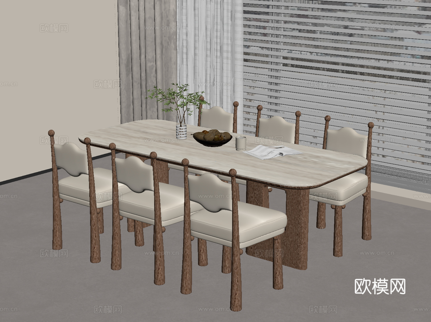 中古风餐桌椅su模型