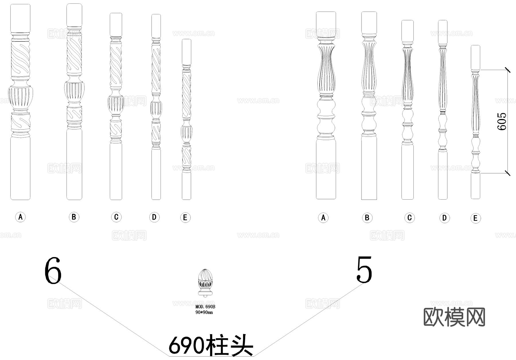 栏杆柱子柱头图块图库cad施工图