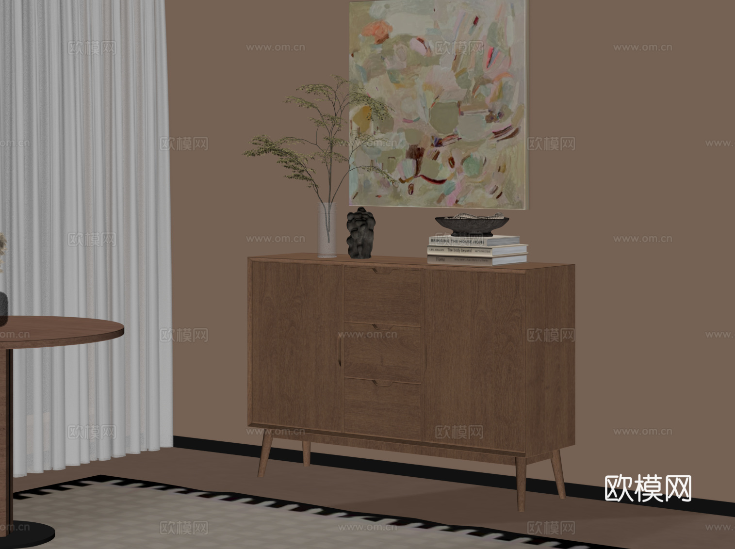 中古风玄关柜 边柜 端景柜 斗柜su模型