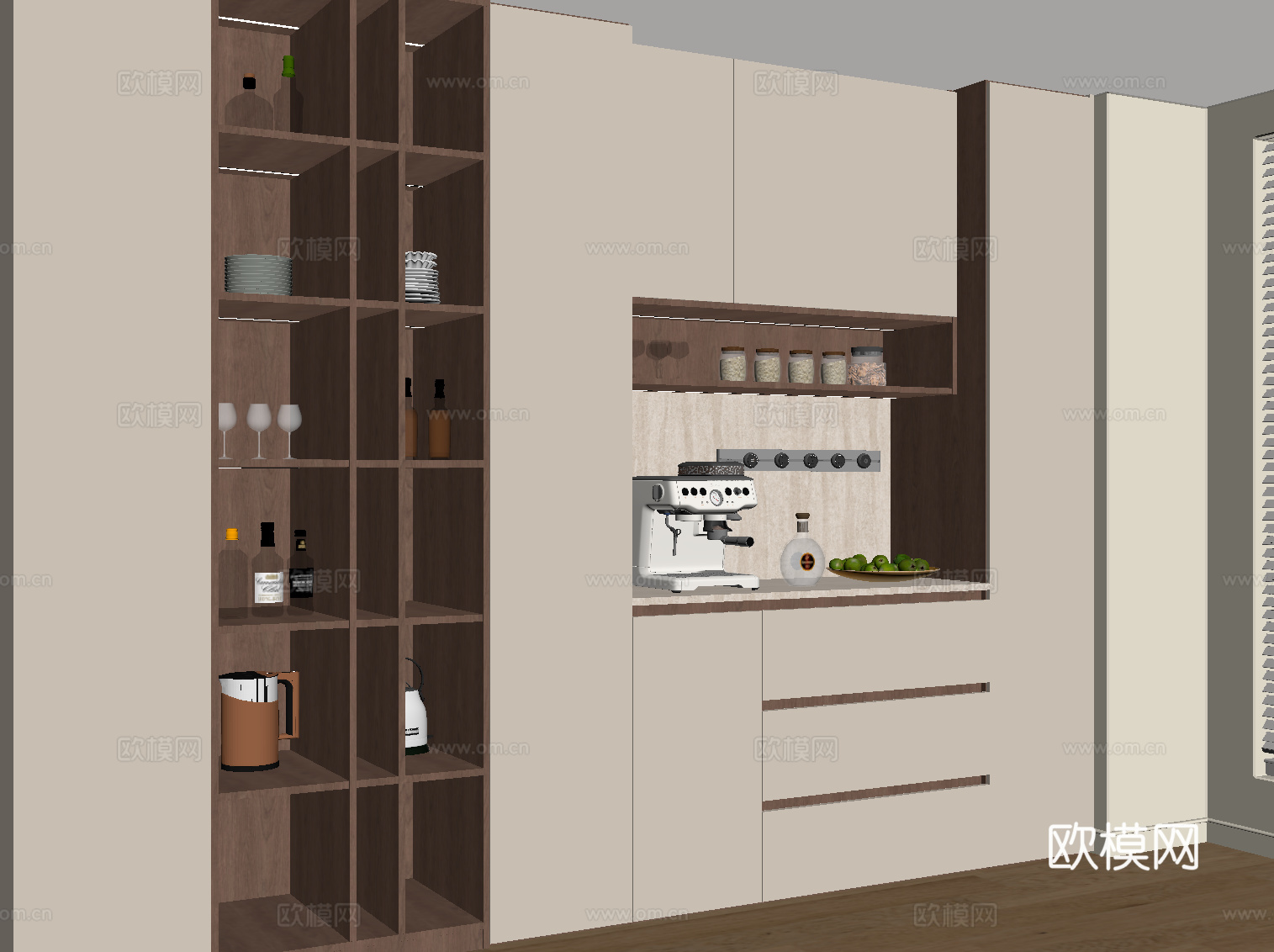 现代中古风餐边柜 橱柜su模型