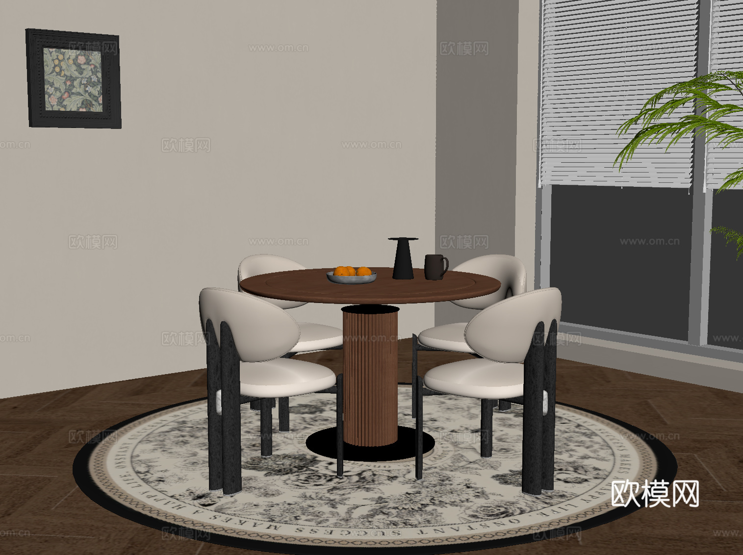 中古风休闲桌椅 餐桌椅su模型