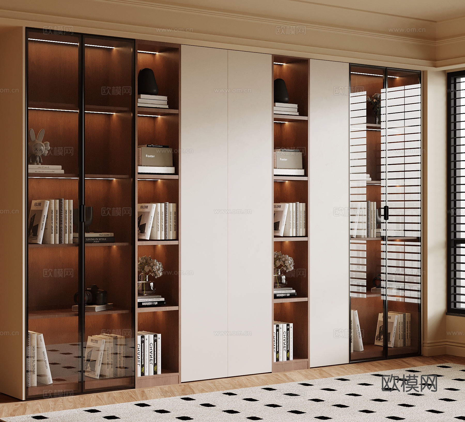 现代中古风书柜 置物柜su模型