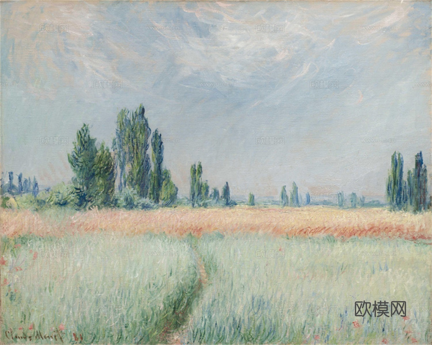 莫奈印象派绘画作品，世界经典名画70麦田 美国克利夫兰艺术博