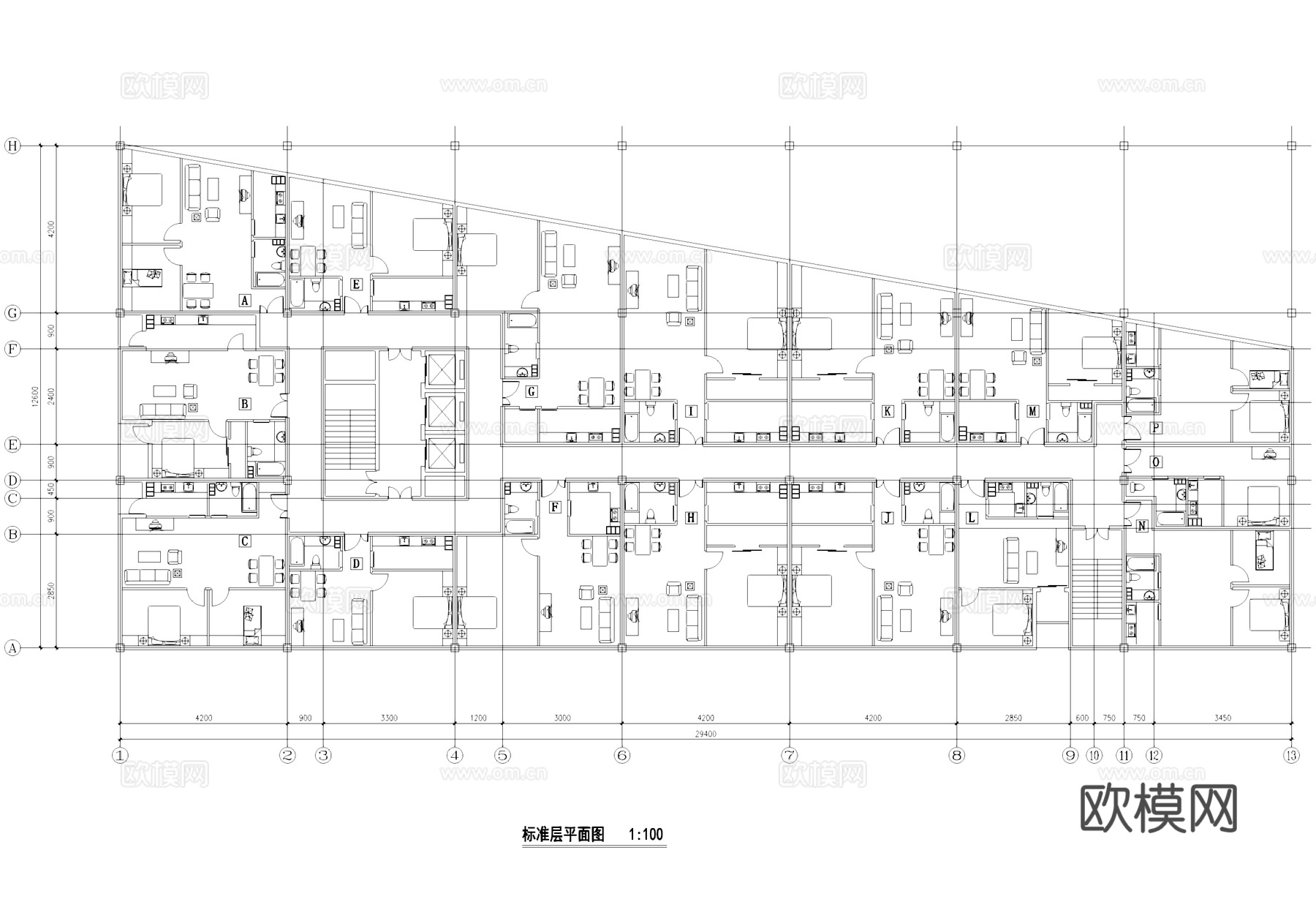 公寓户型图平面CAD施工图cad施工图