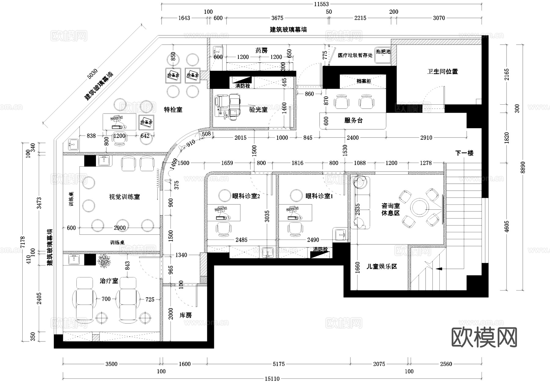 眼视光中心眼科诊所室内工装平面图CAD施工图cad施工图