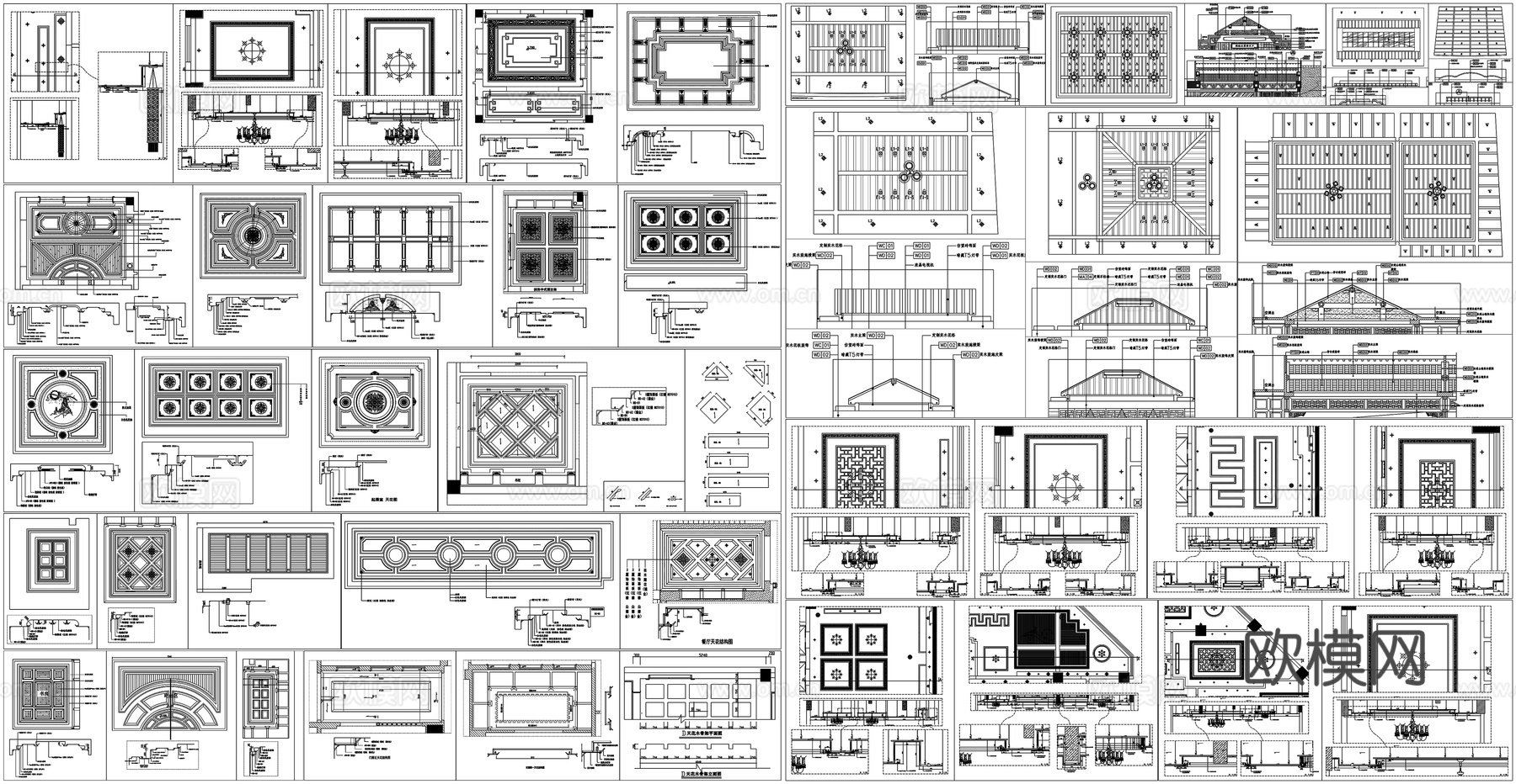 天花吊顶平面剖面节点详图CAD素材图库cad施工图