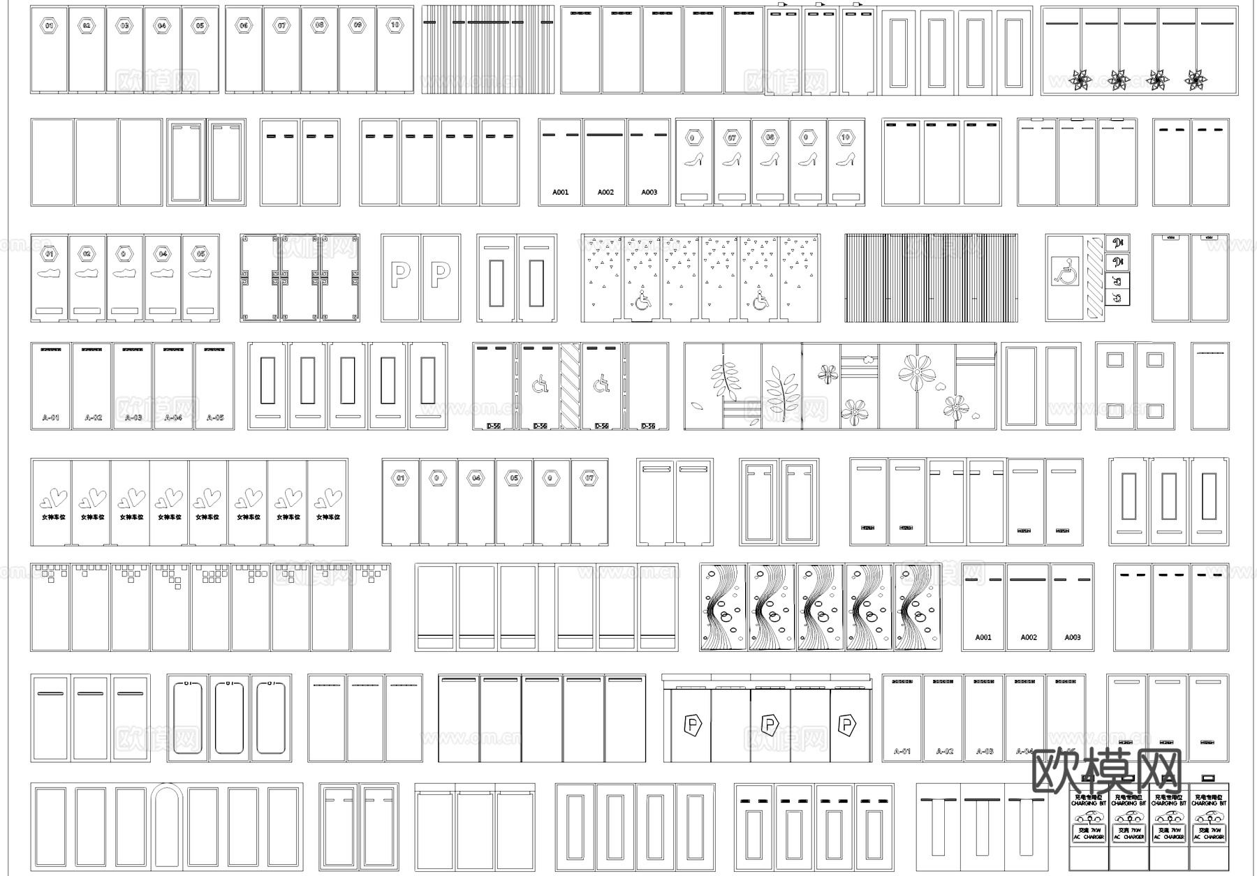 停车位平面标志标识图案图块图库cad施工图