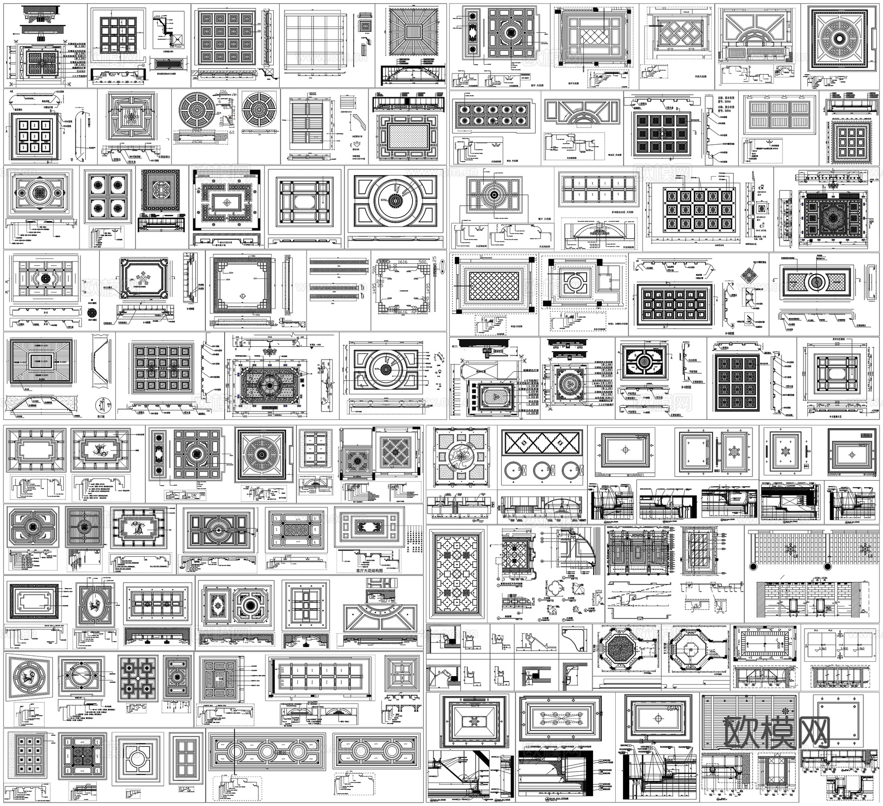 天花吊顶平面剖面节点详图CAD素材图库cad施工图