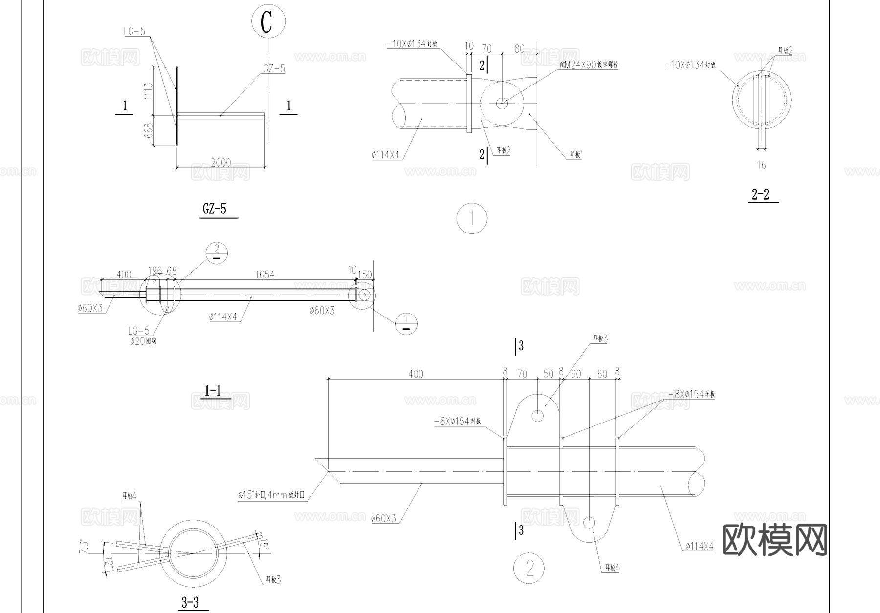 张拉膜亭景观结构CAD施工图cad施工图