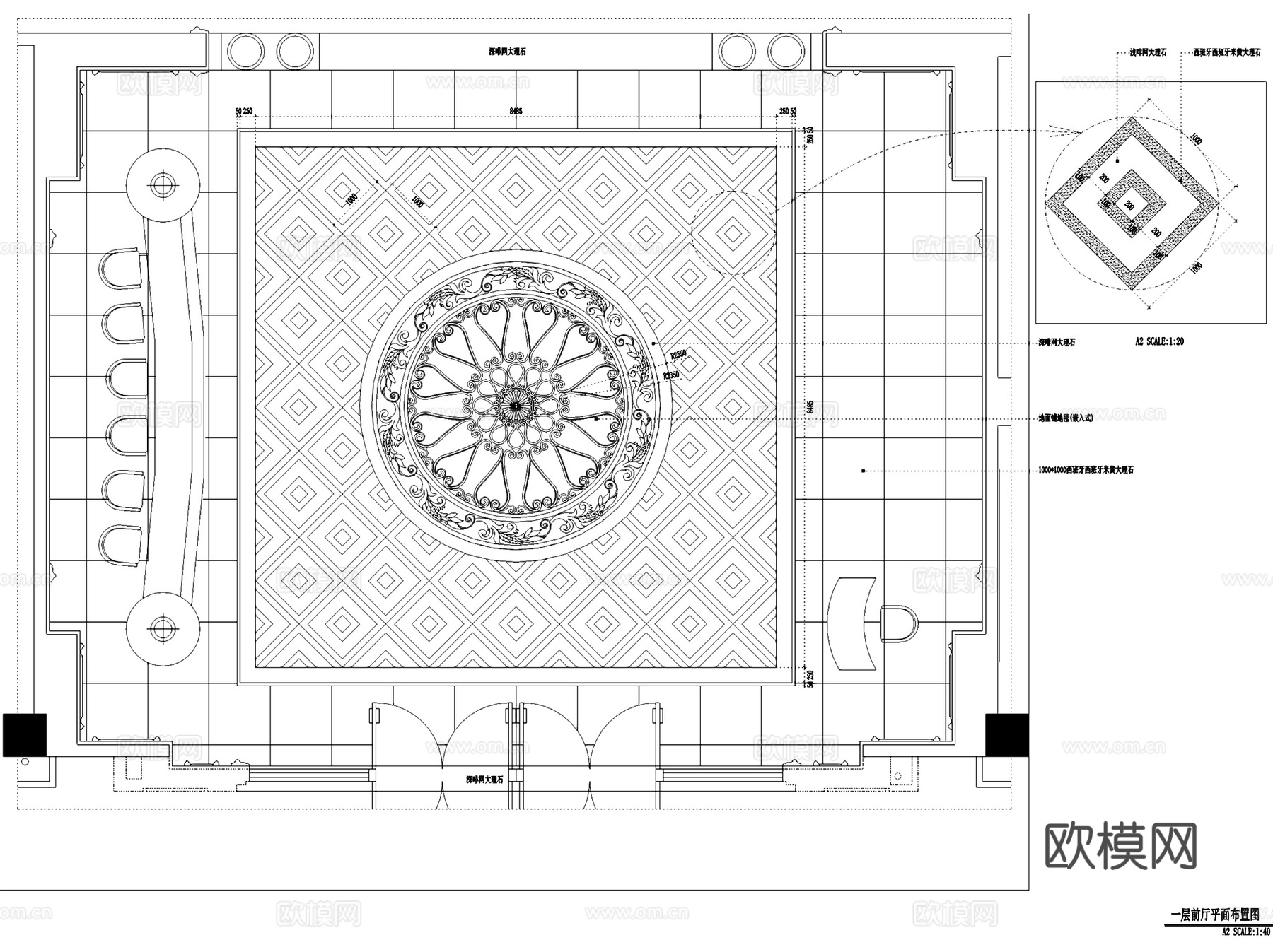 欧式售楼处前厅节点室内工装CAD施工图cad施工图