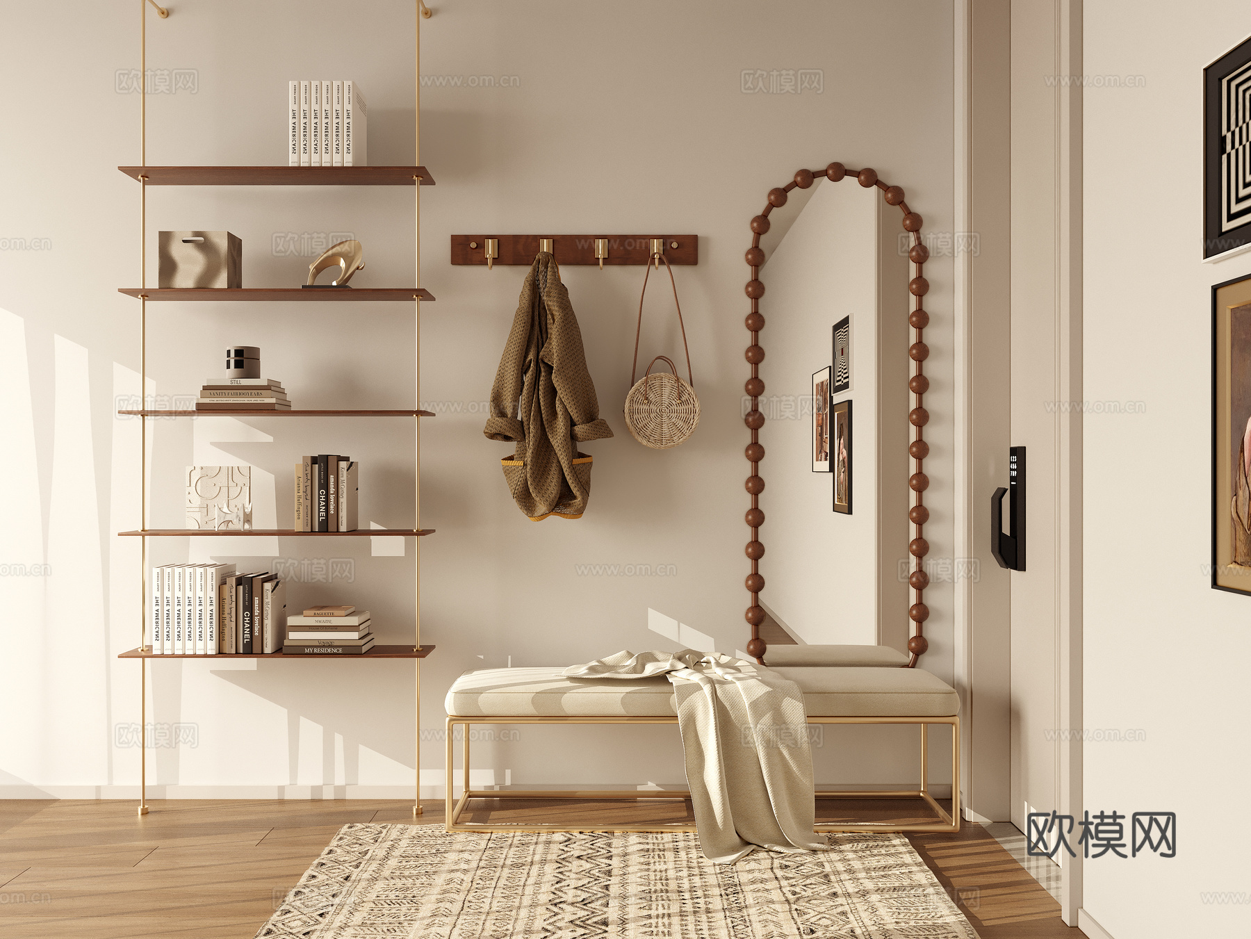 全身镜换鞋凳挂衣杆su模型