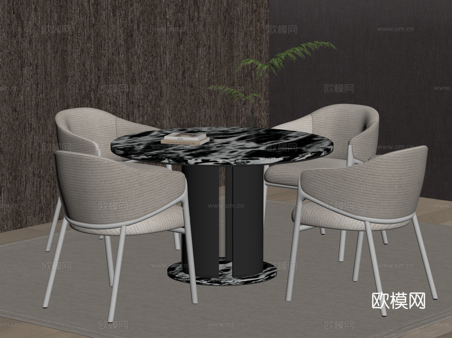 现代餐桌椅 圆桌su模型
