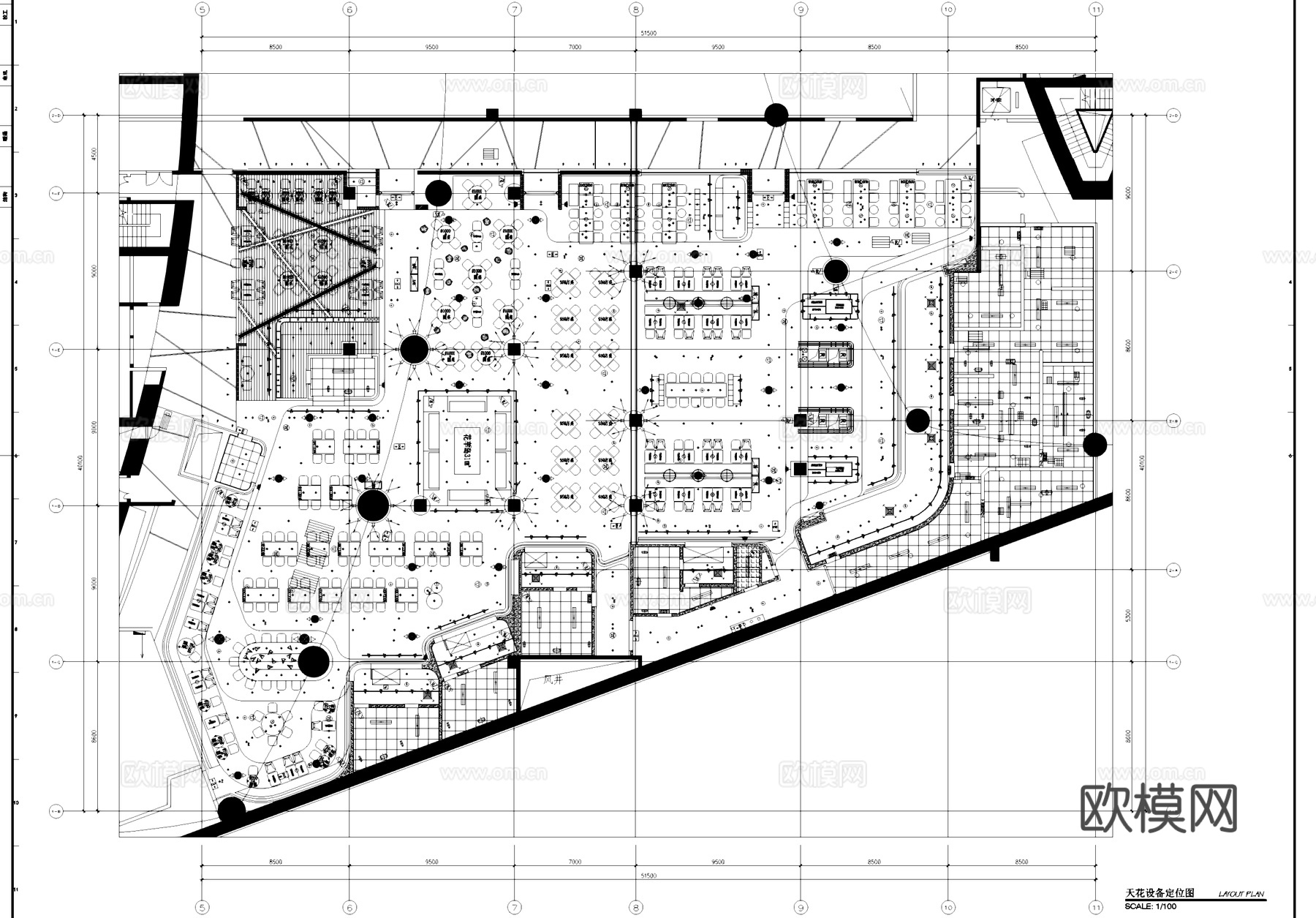 美食广场小吃城室内工装平面系统图CAD施工图cad施工图