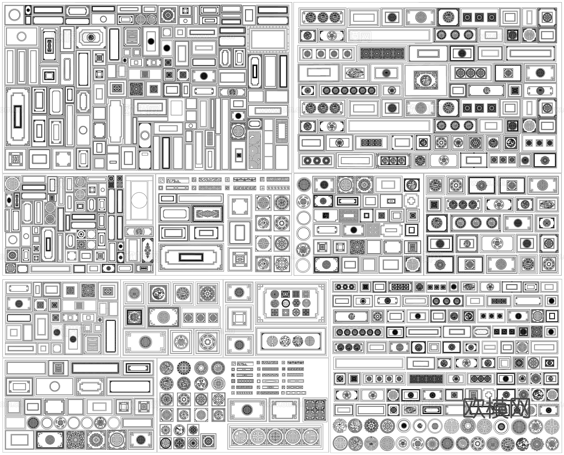 庭院地面铺装广场石材拼花图案广场波导线拼花图案CAD素材图库cad施工图
