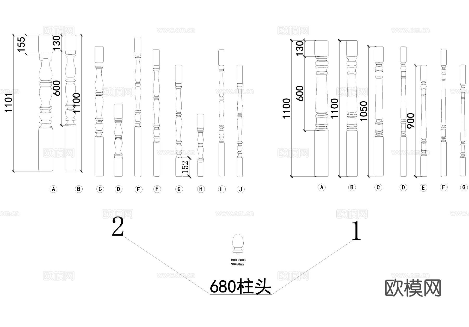 栏杆柱子柱头图块图库cad施工图