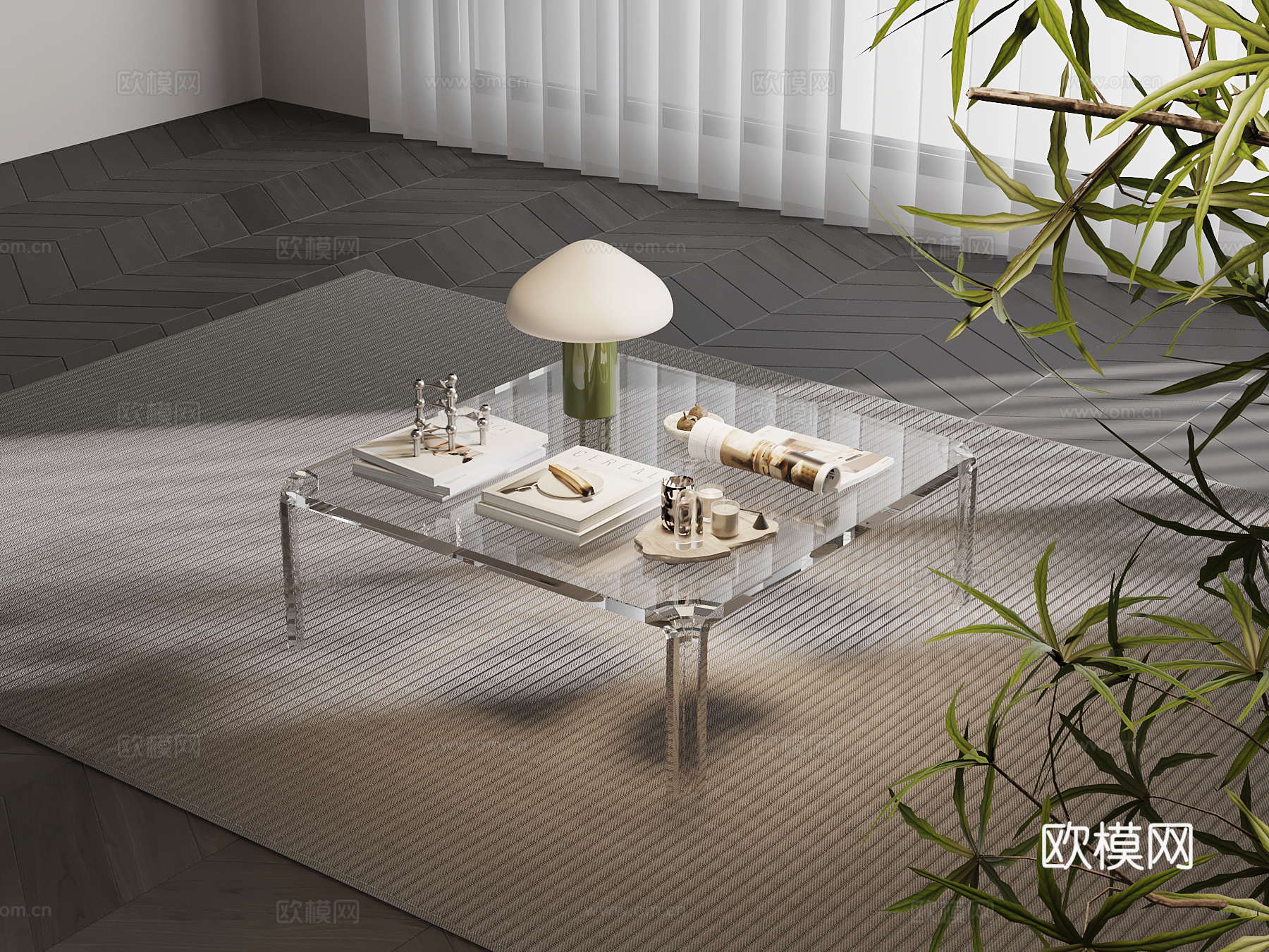 现代极简茶几 玻璃茶几su模型