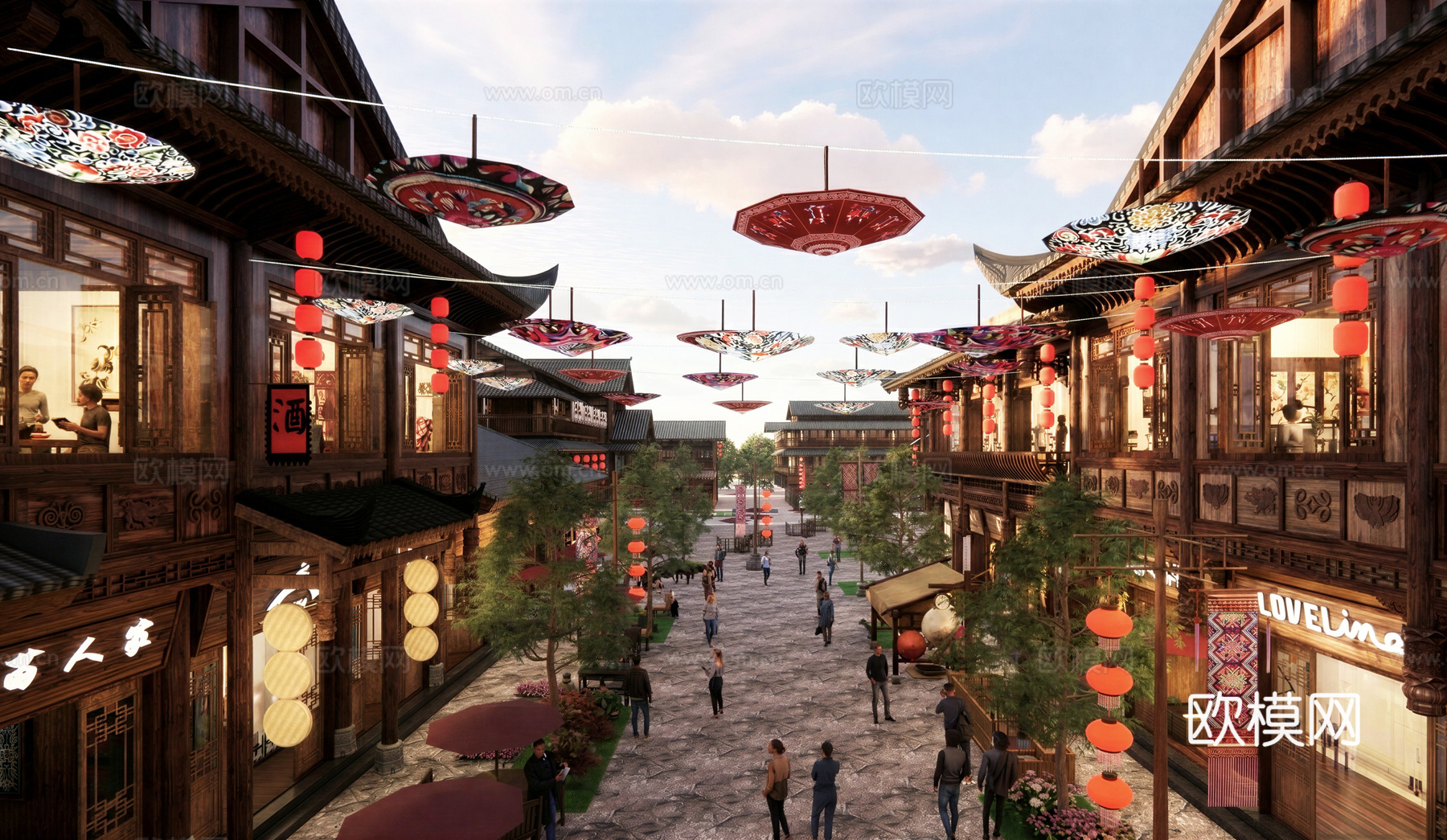 中式复古商业街 中式风情商业级su模型