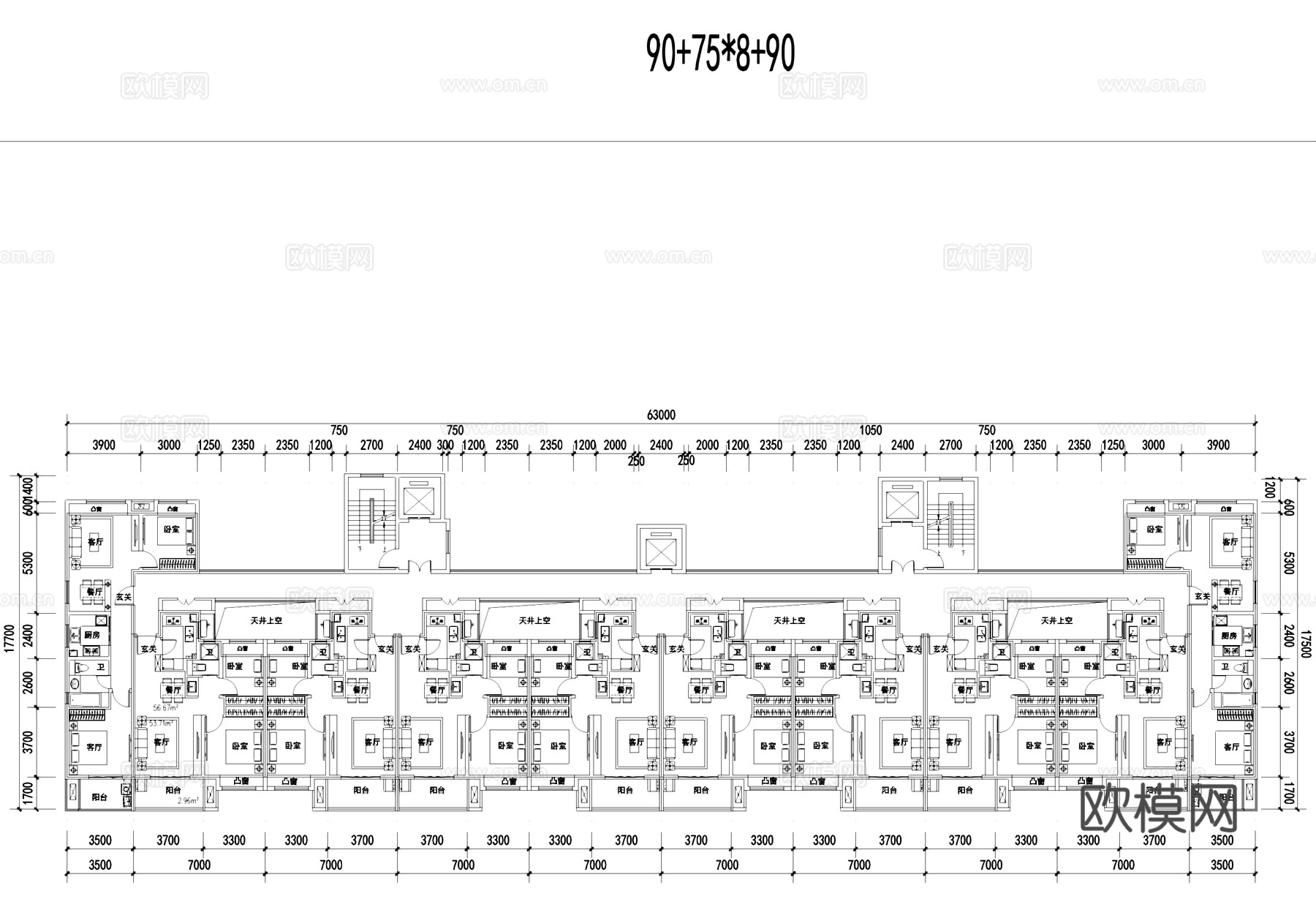 公寓户型图平面CAD施工图cad施工图