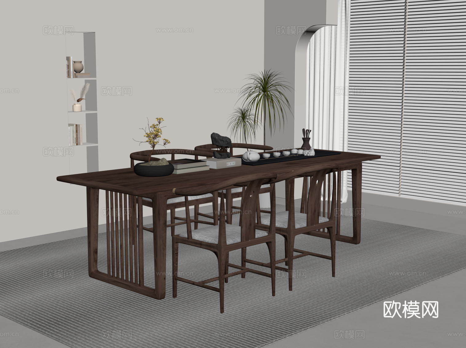 新中式茶桌椅 茶台su模型