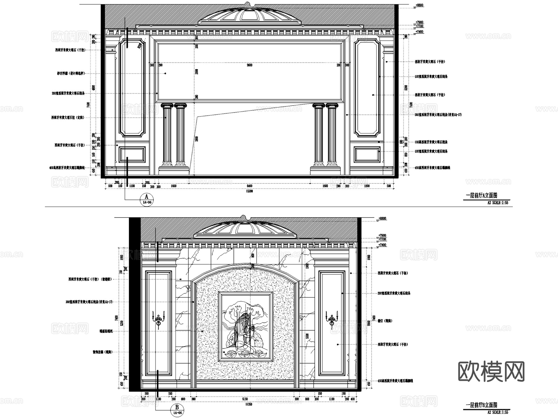 欧式售楼处前厅节点室内工装CAD施工图cad施工图