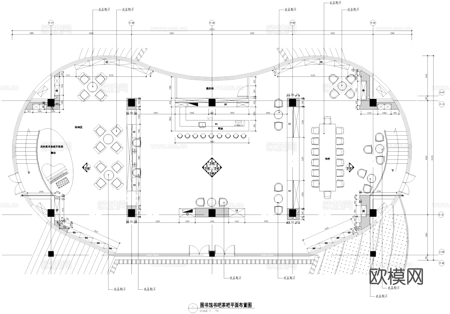 图书馆书吧茶吧室内工装CAD施工图cad施工图
