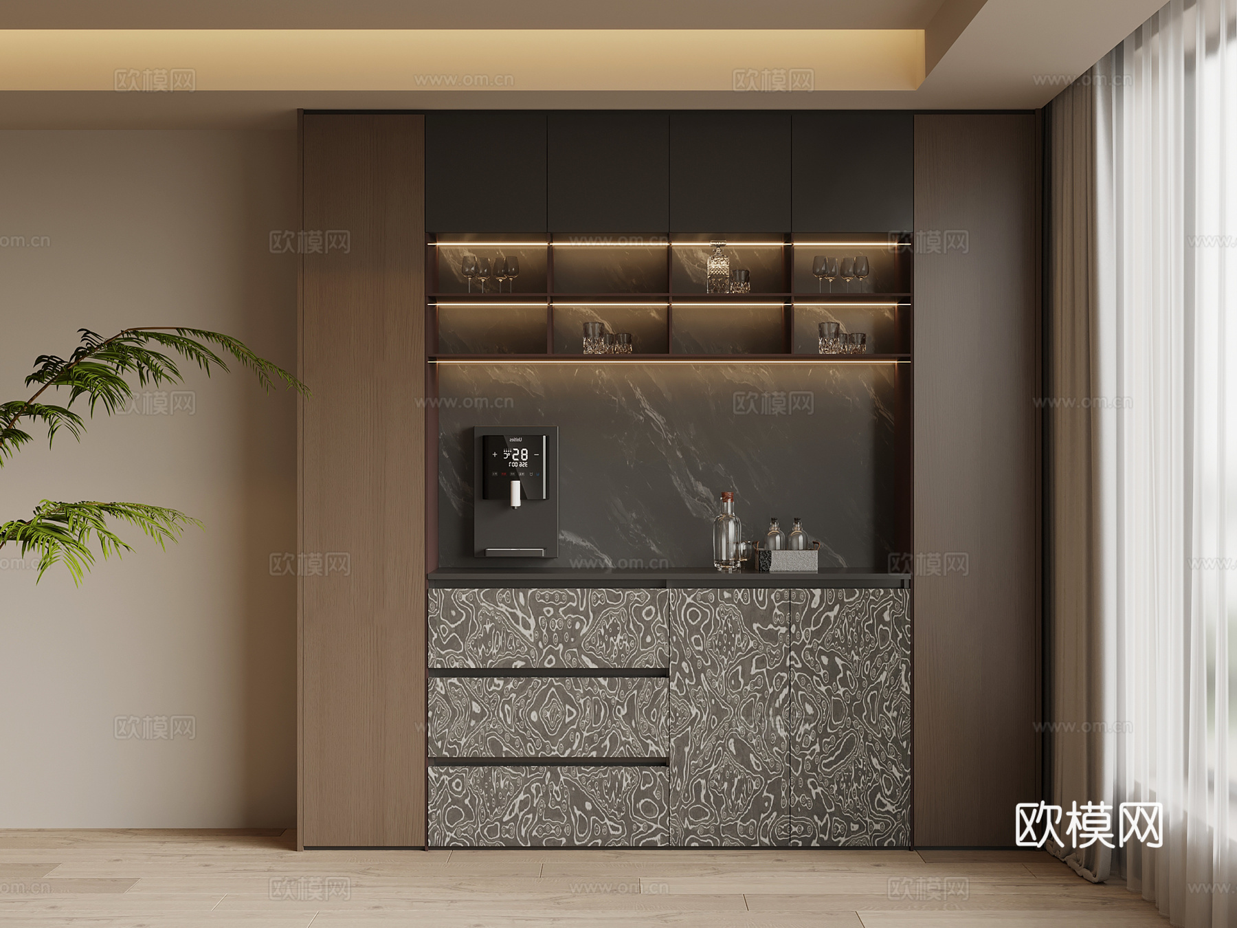 现代简约酒柜 餐边柜su模型