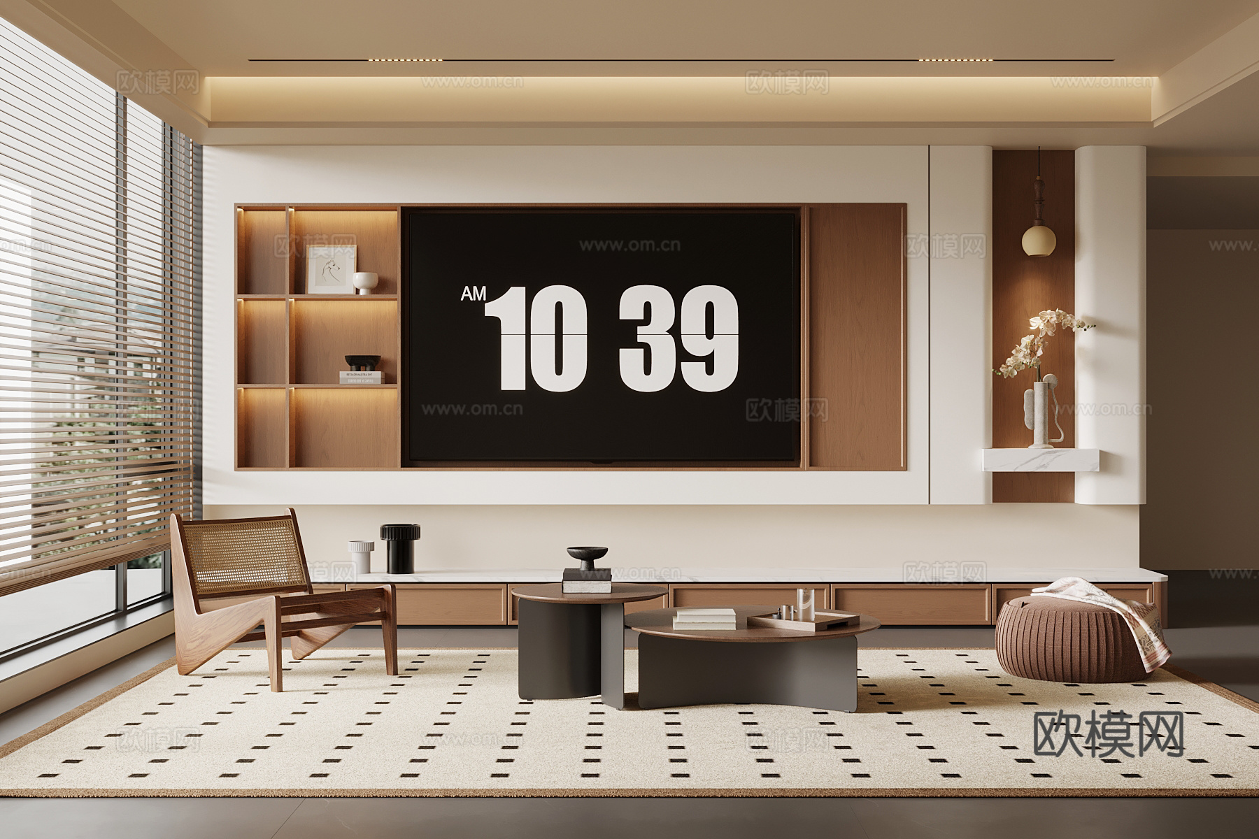 中古风客厅 电视背景墙 电视柜 沙发茶几组合su模型