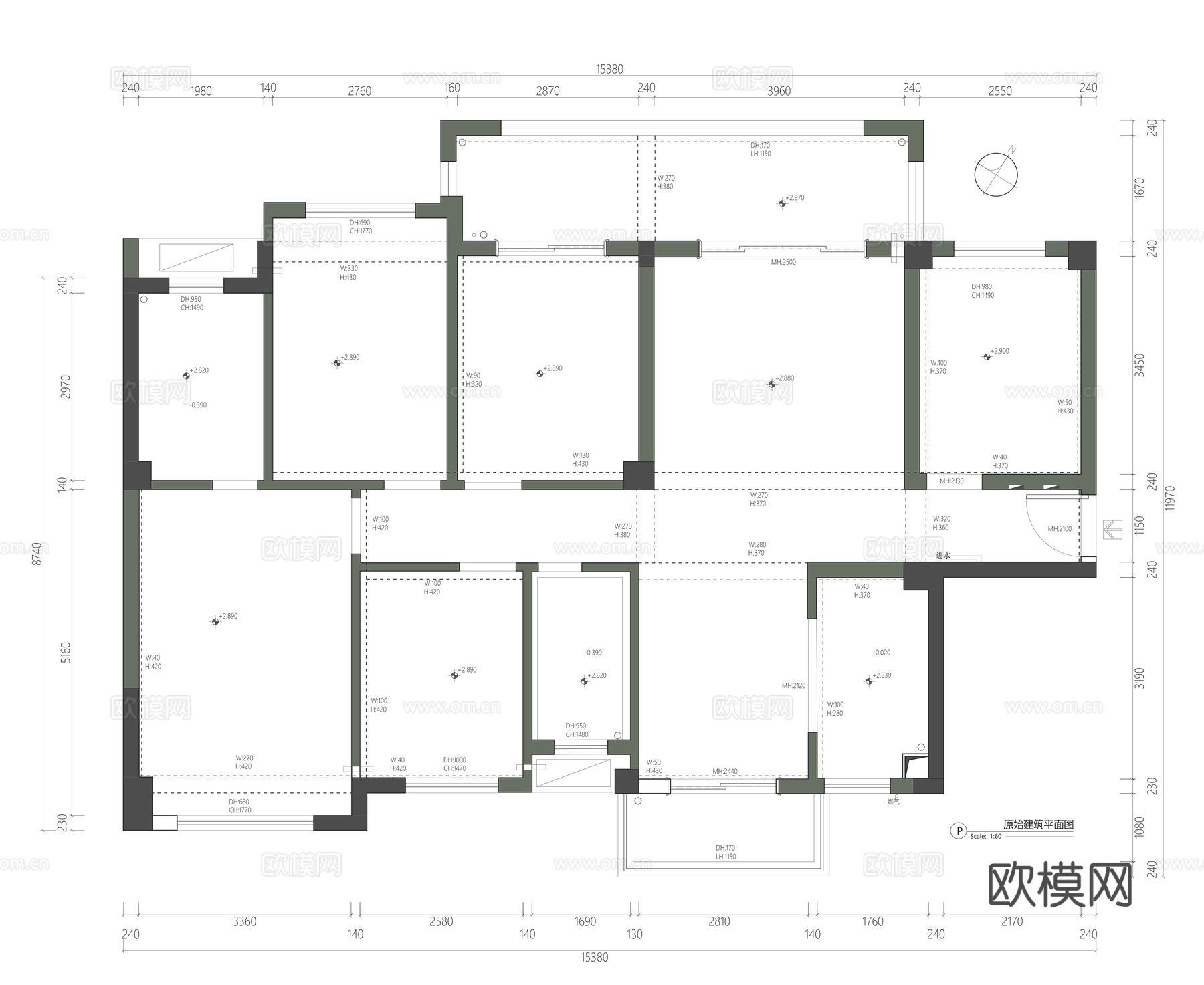 150平cad+psd文件cad施工图