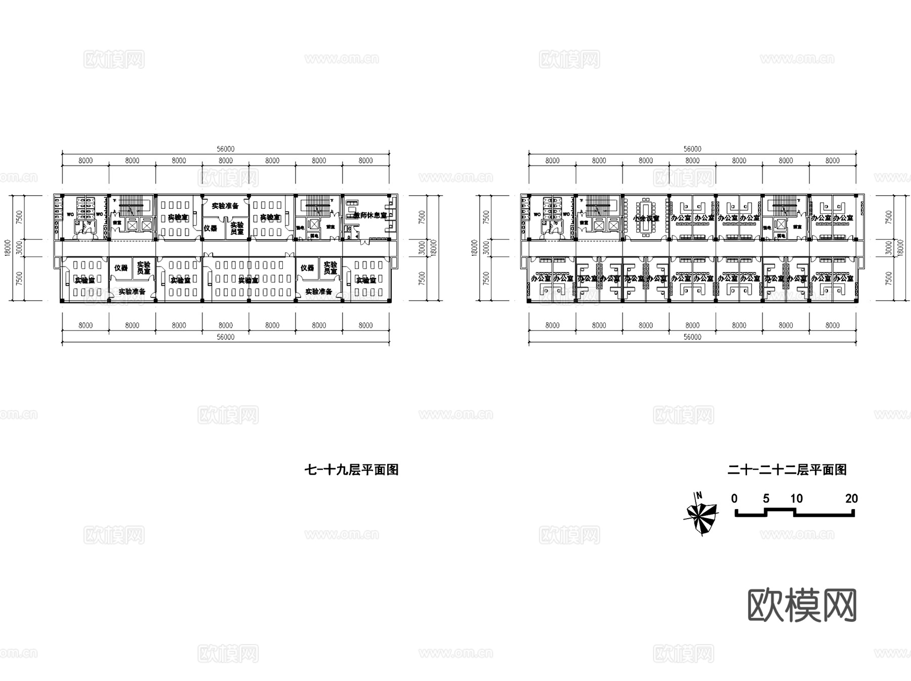 大学实验办公楼建筑平剖面CAD施工图cad施工图