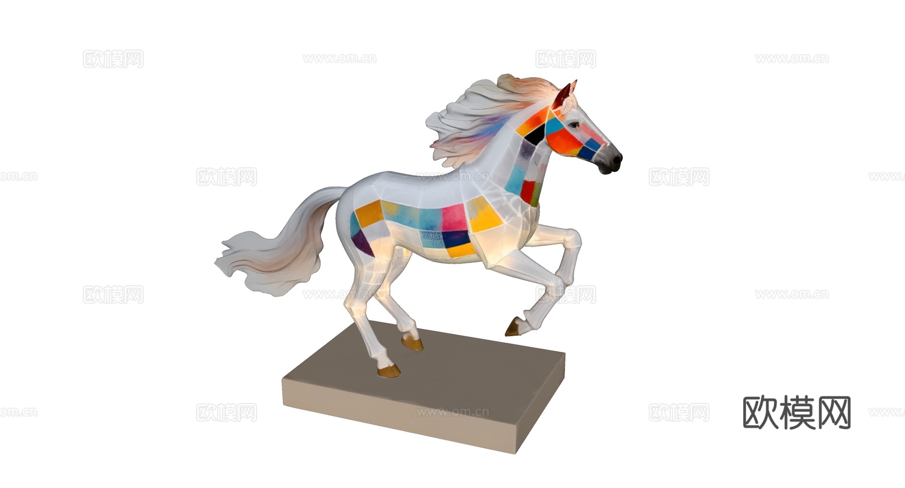 赛博朋克彩色方块马艺术装置 机械框架 未来感装饰雕塑 阳光彩su模型