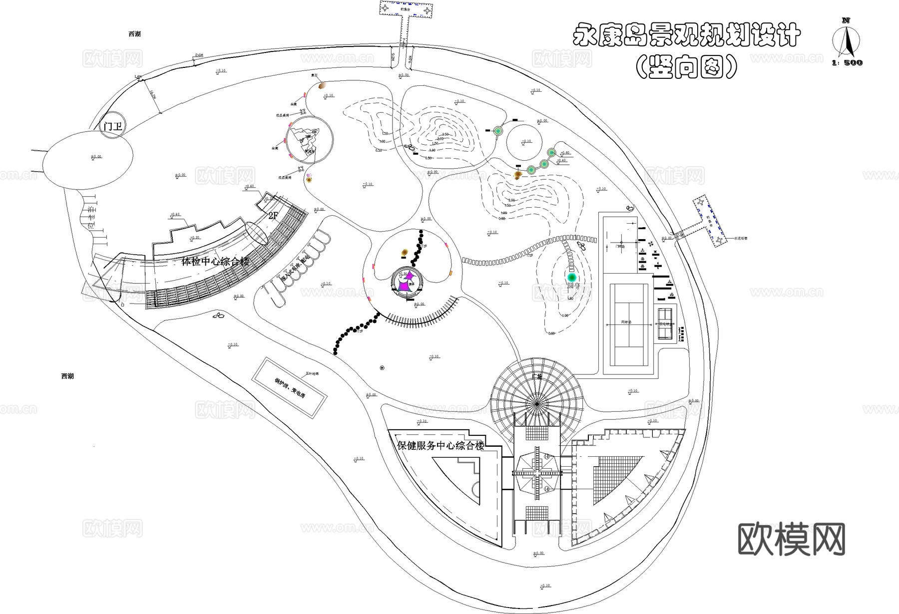 永康岛体检康复保健服务中心滨水公园广场景观规划平面图CADcad施工图
