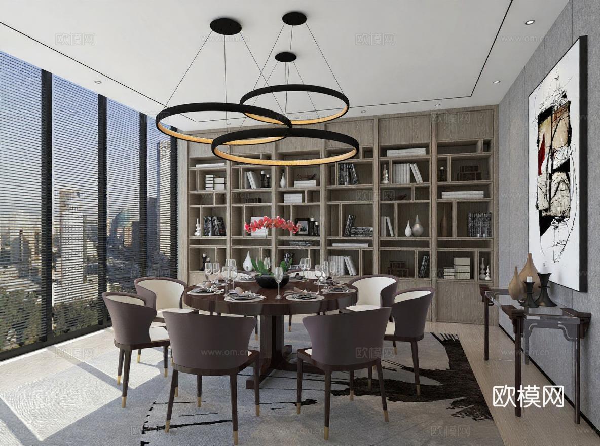 现代高端餐厅设计 都市风格家居装饰 3D渲染室内空间效果图免费3d模型