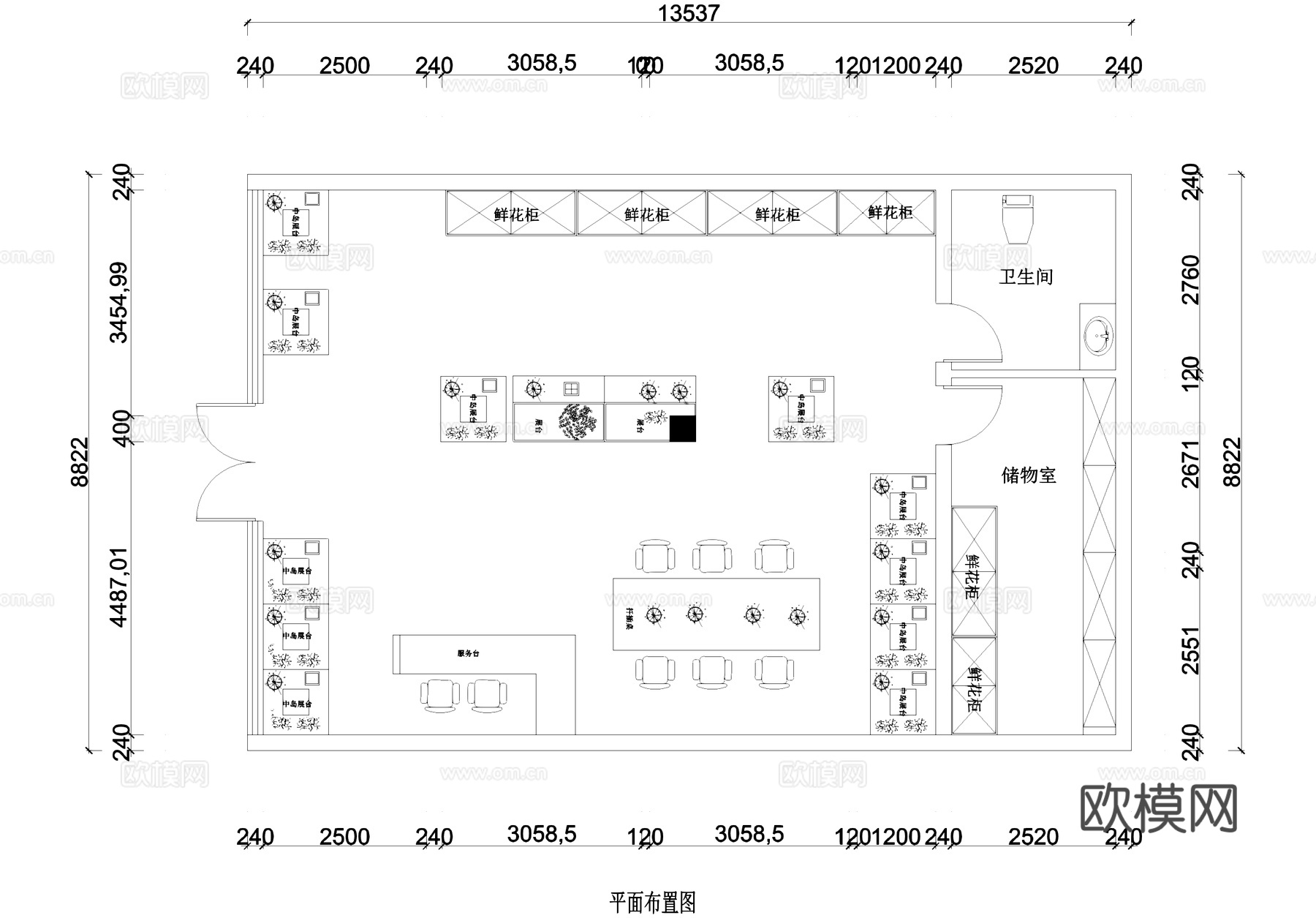 花店平面布置图CAD施工图cad施工图
