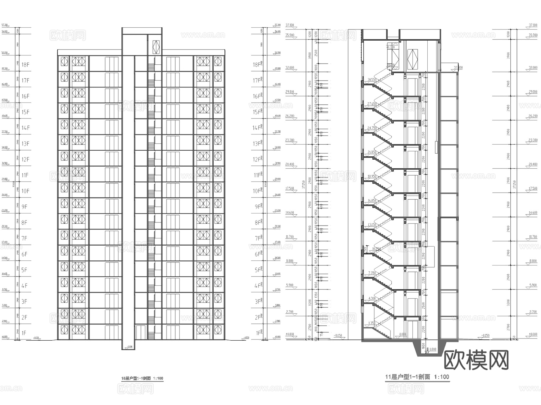 居住区规划建筑户型平剖面CAD施工图cad施工图
