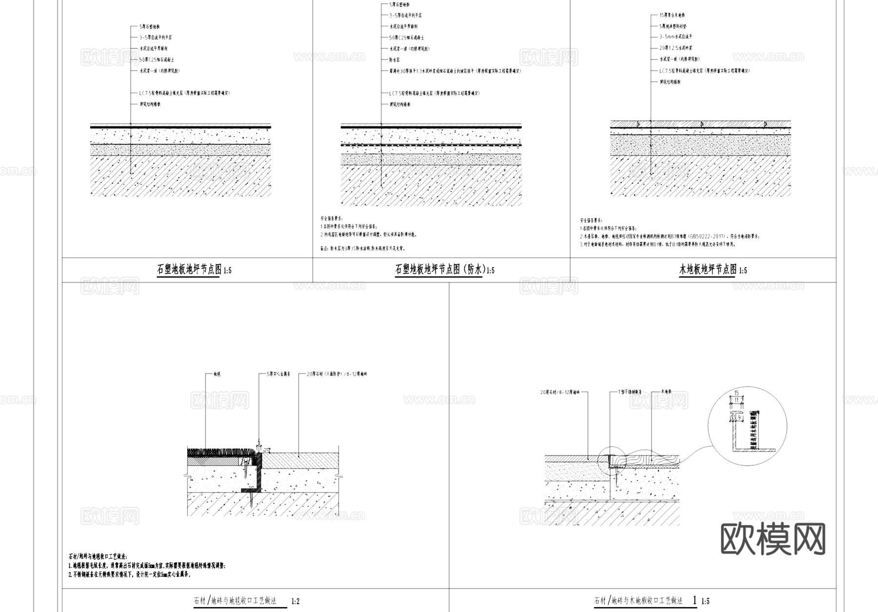 各材质室内地面地坪节点大样详图CAD施工图cad施工图