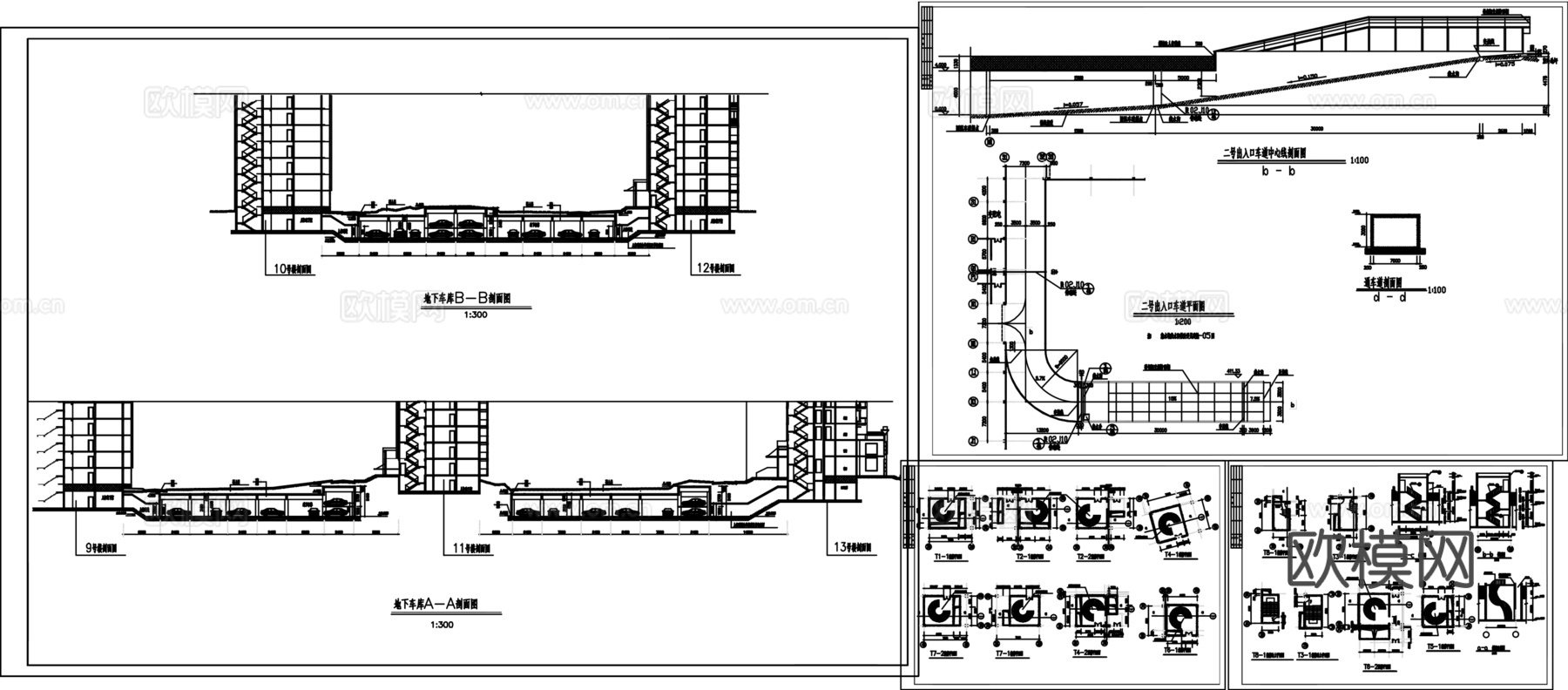 地下车库车道详面图cad施工图