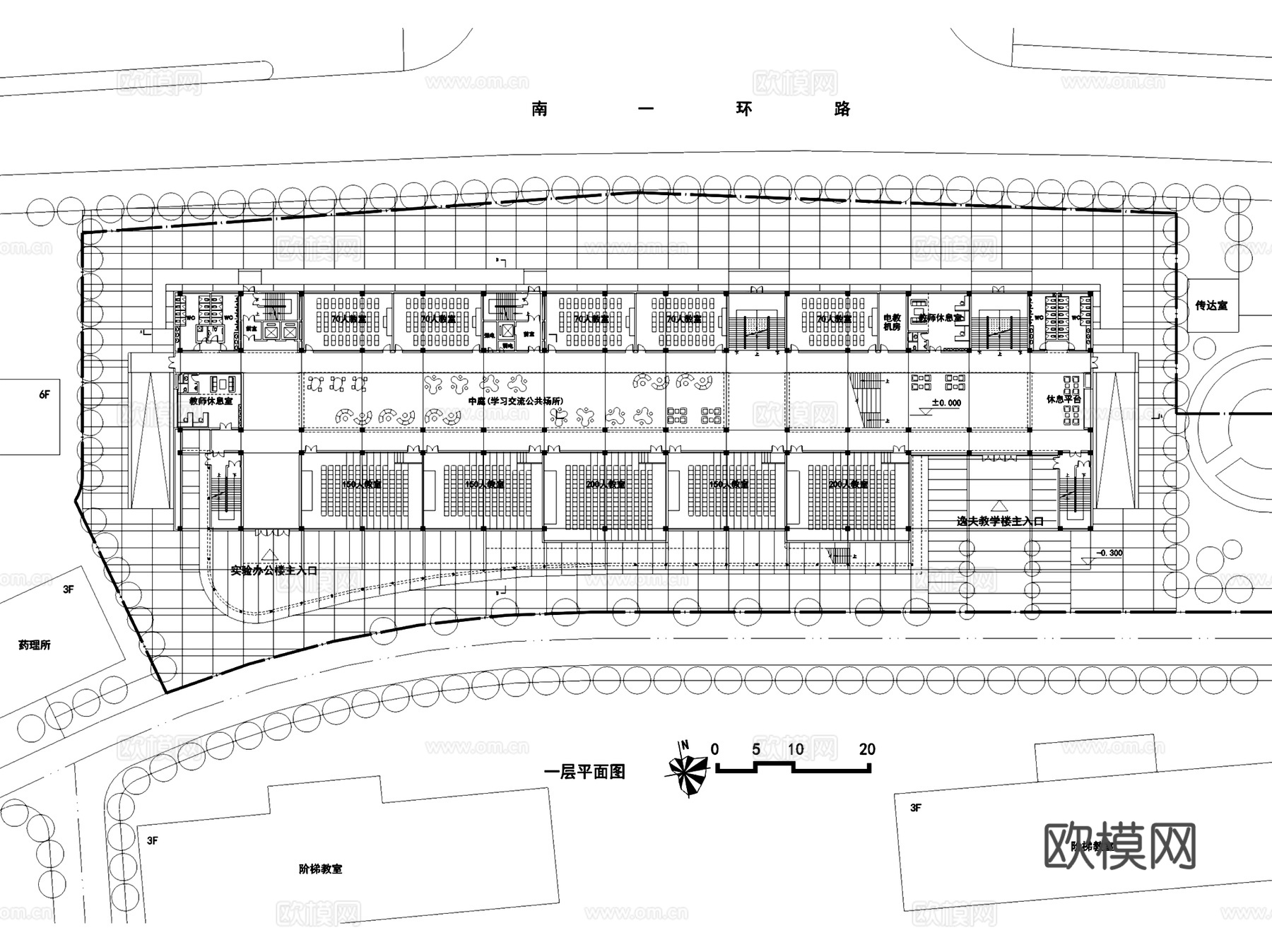 大学实验办公楼建筑平剖面CAD施工图cad施工图
